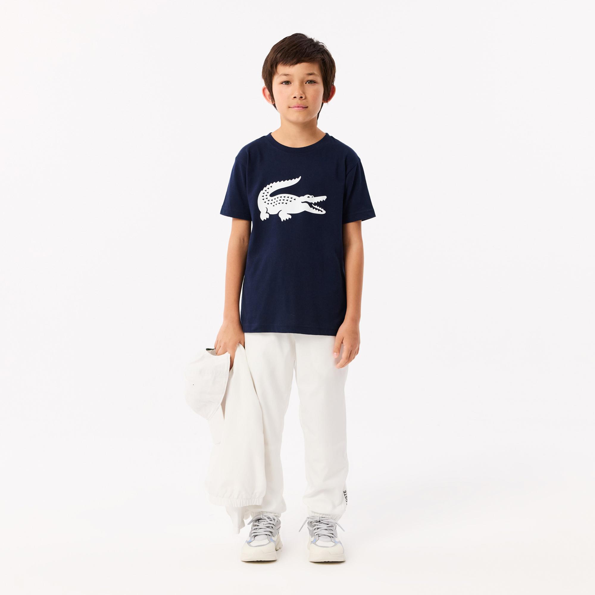 Lacoste Erkek Çocuk Bisiklet Yaka Baskılı Lacivert T-Shirt