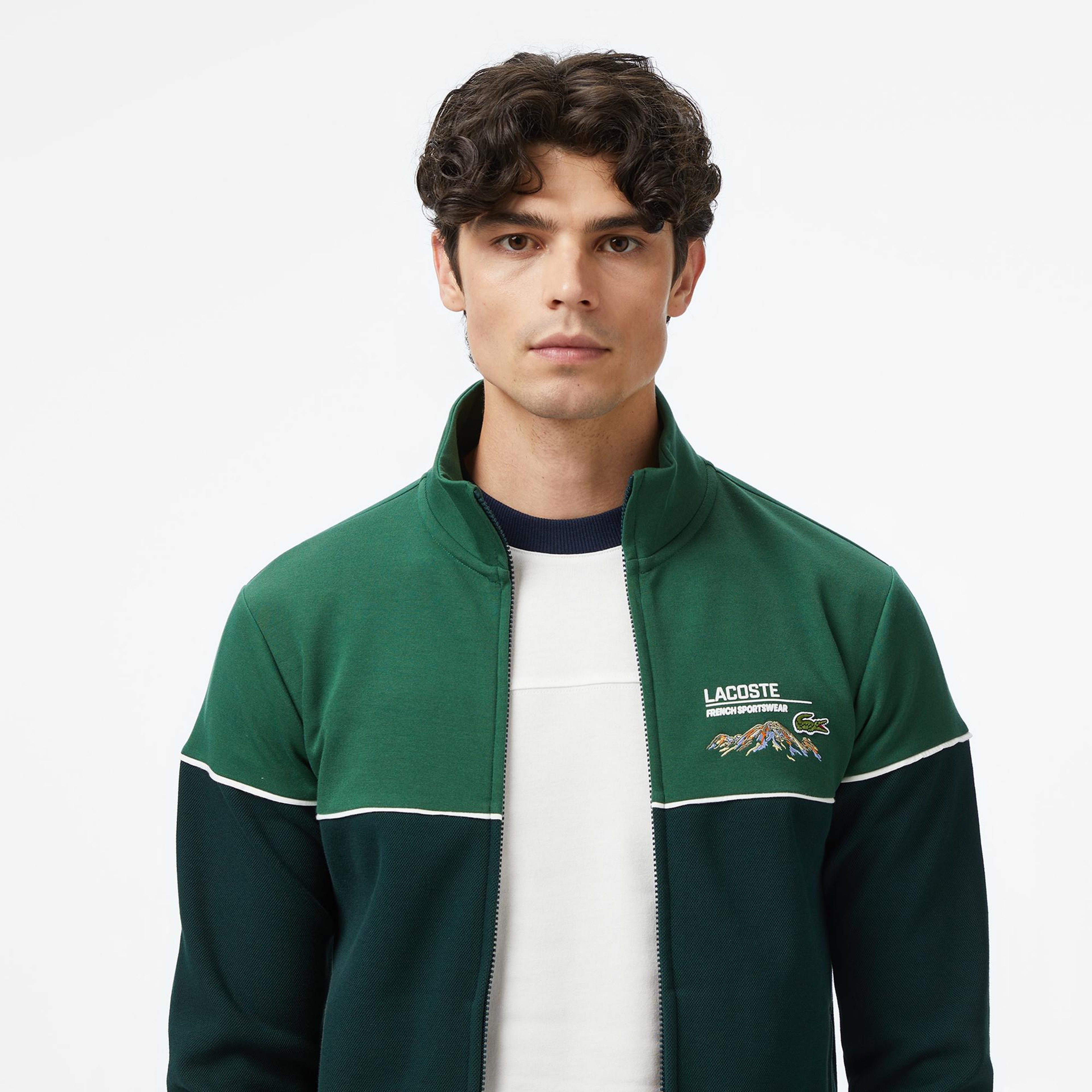 Lacoste Erkek Slim Fit Fermuarlı Renk Bloklu Yeşil Sweatshirt