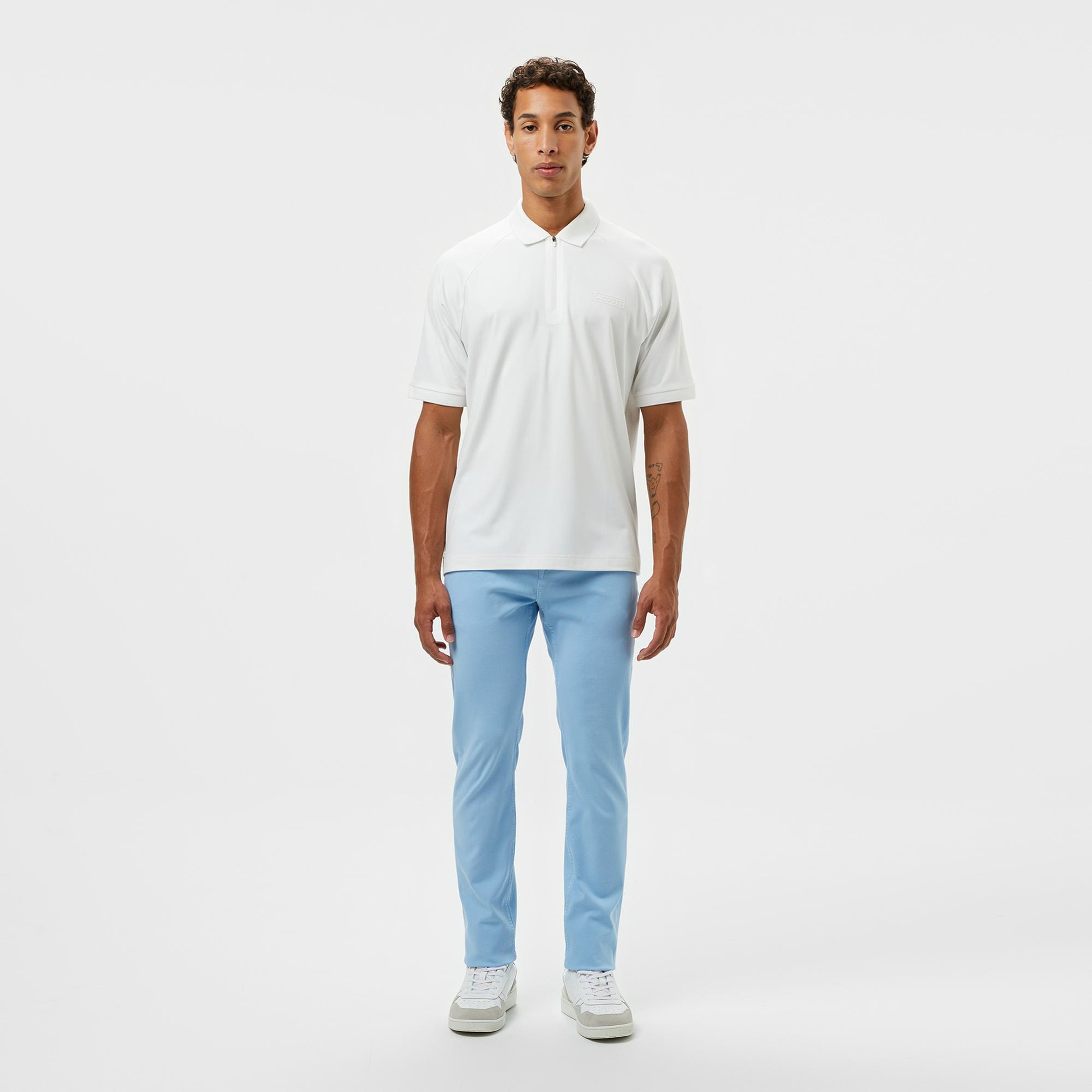 Lacoste Erkek Oversize Fit Yarım Fermuarlı Beyaz Polo