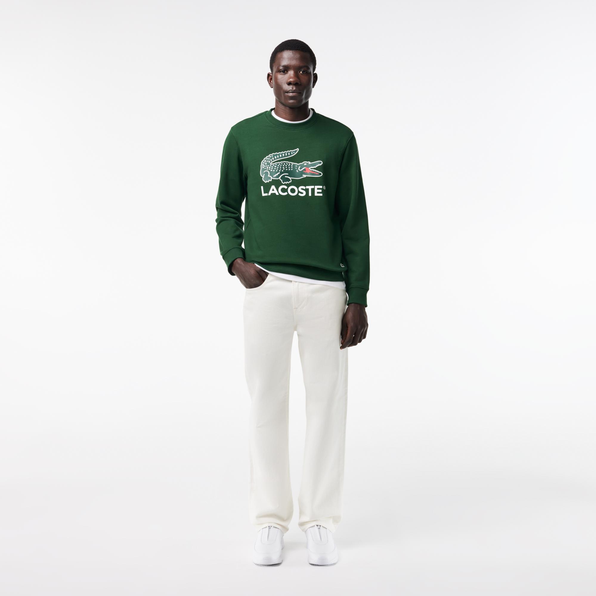 Lacoste Erkek Classic Fit Bisiklet Yaka Baskılı Yeşil Sweatshirt