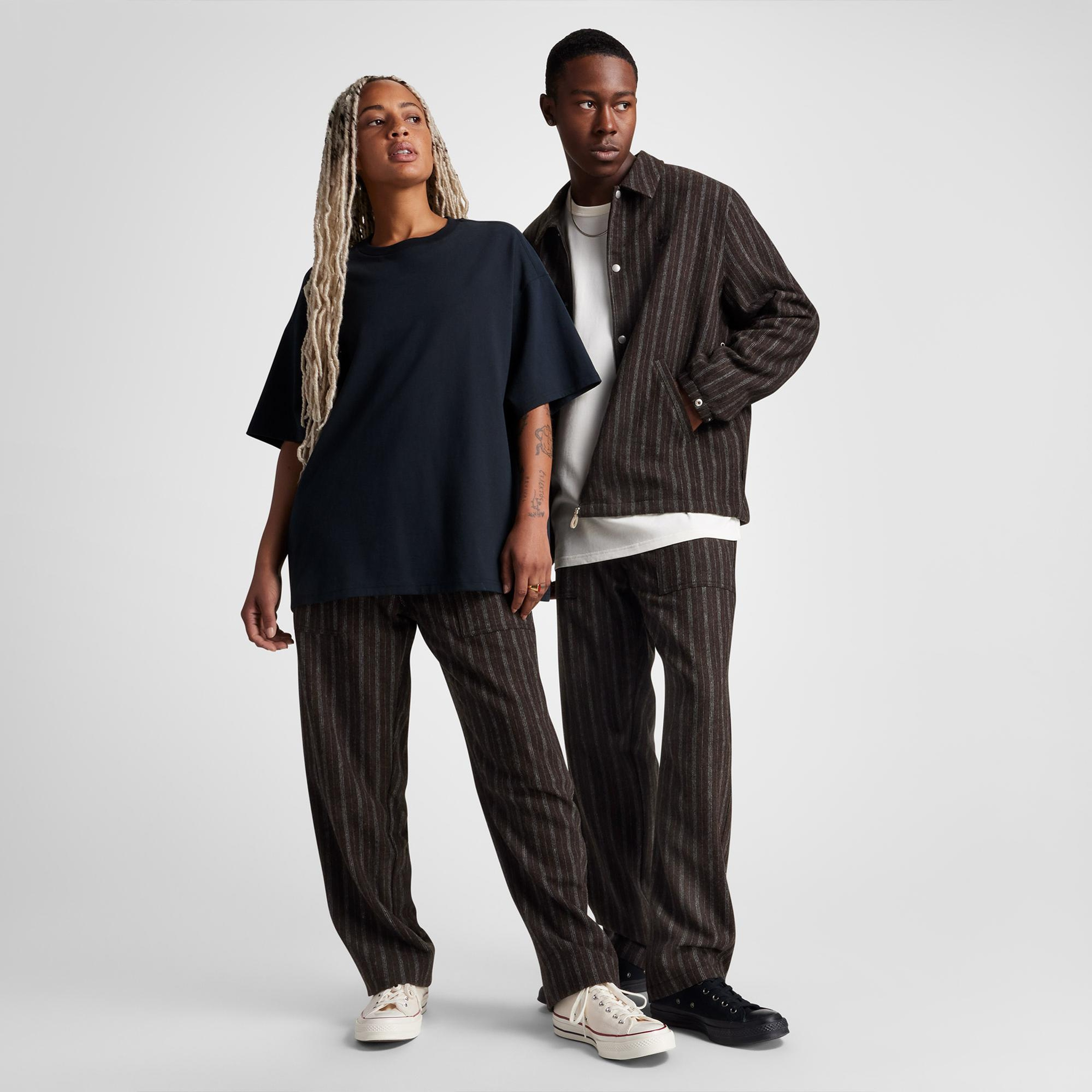 Converse Unisex Loose Fit Çizgili Kahverengi Pantolon