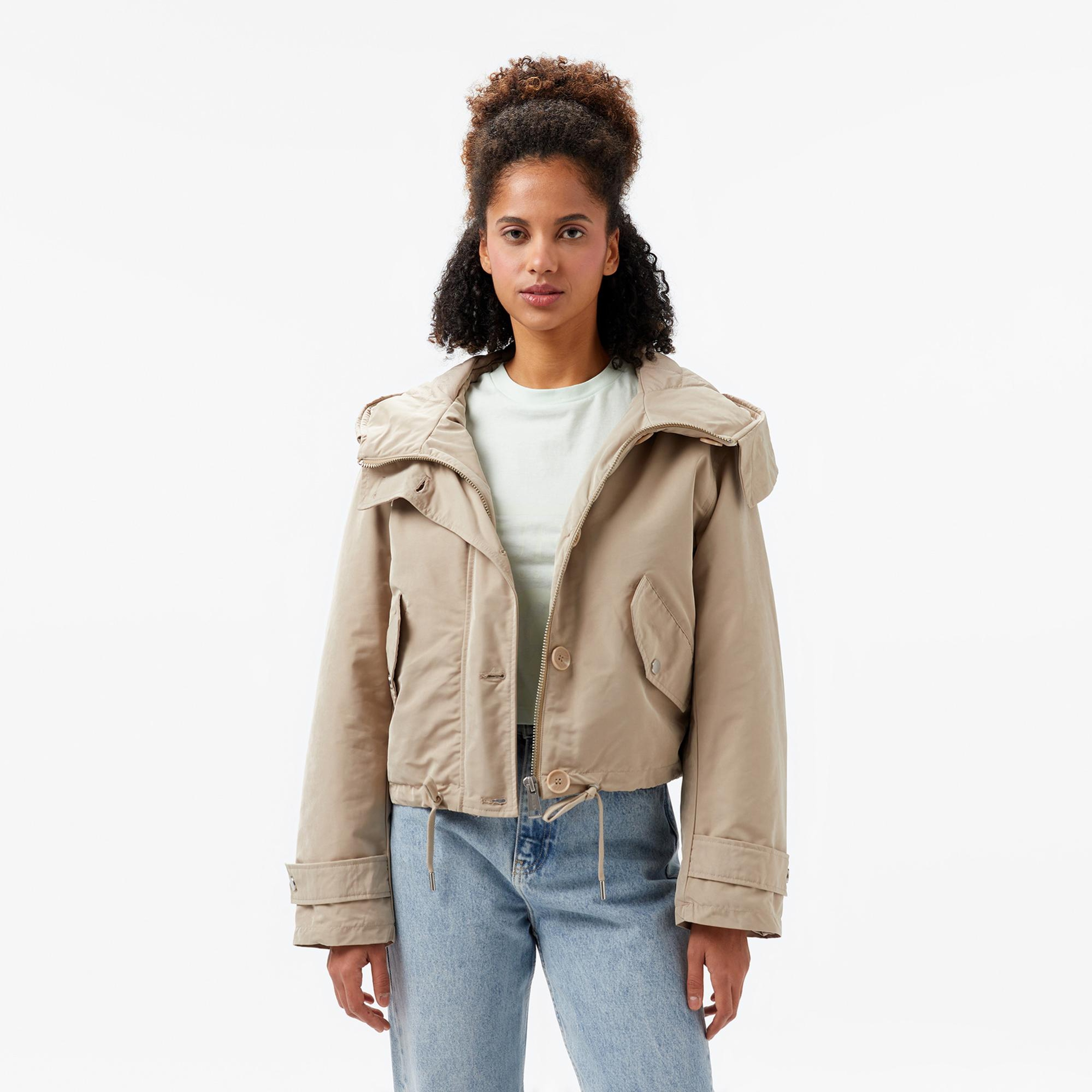 Guess Nora Cropped Canvas Kadın Bej Parka Mont