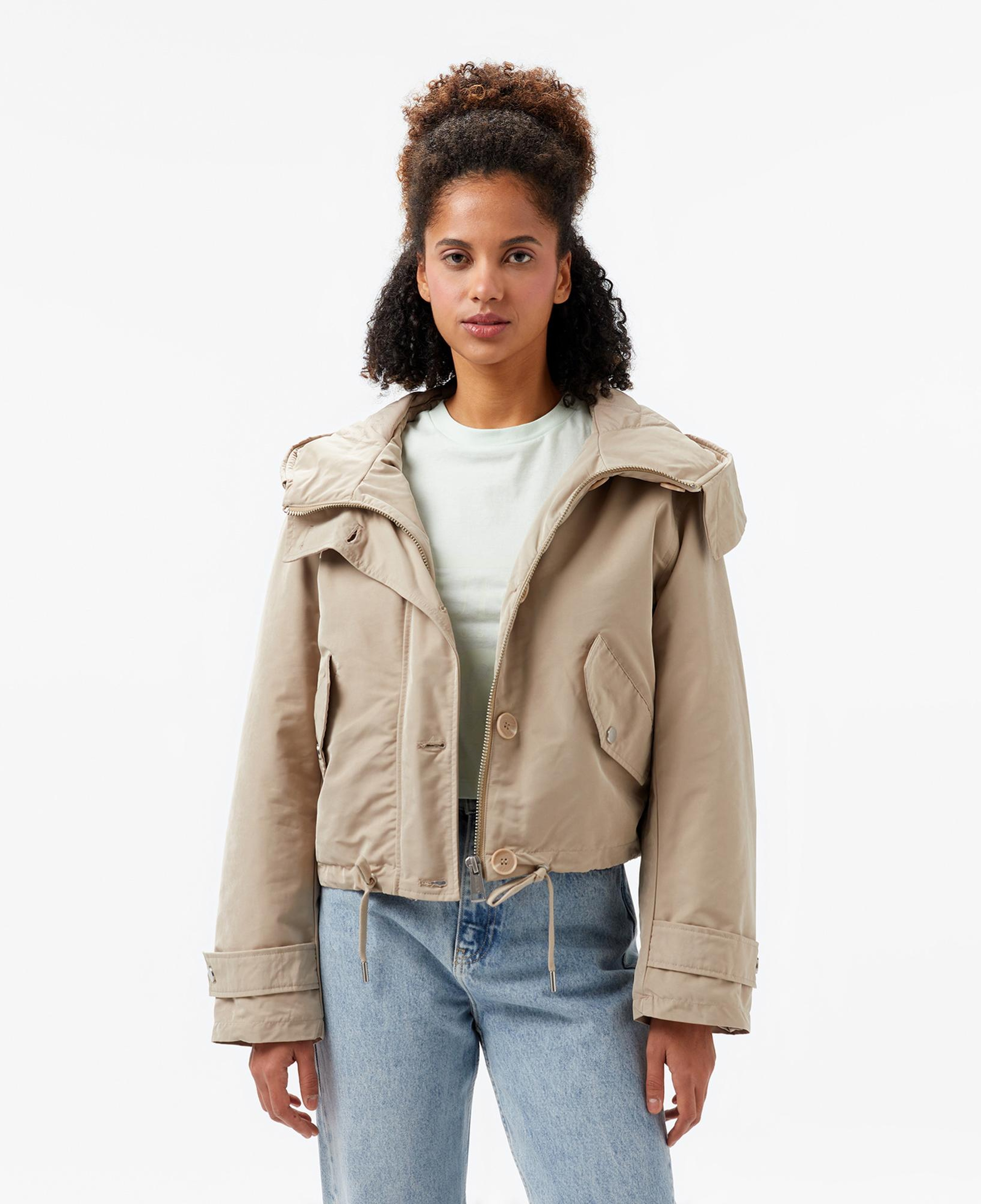Guess Nora Cropped Canvas Kadın Bej Parka Mont