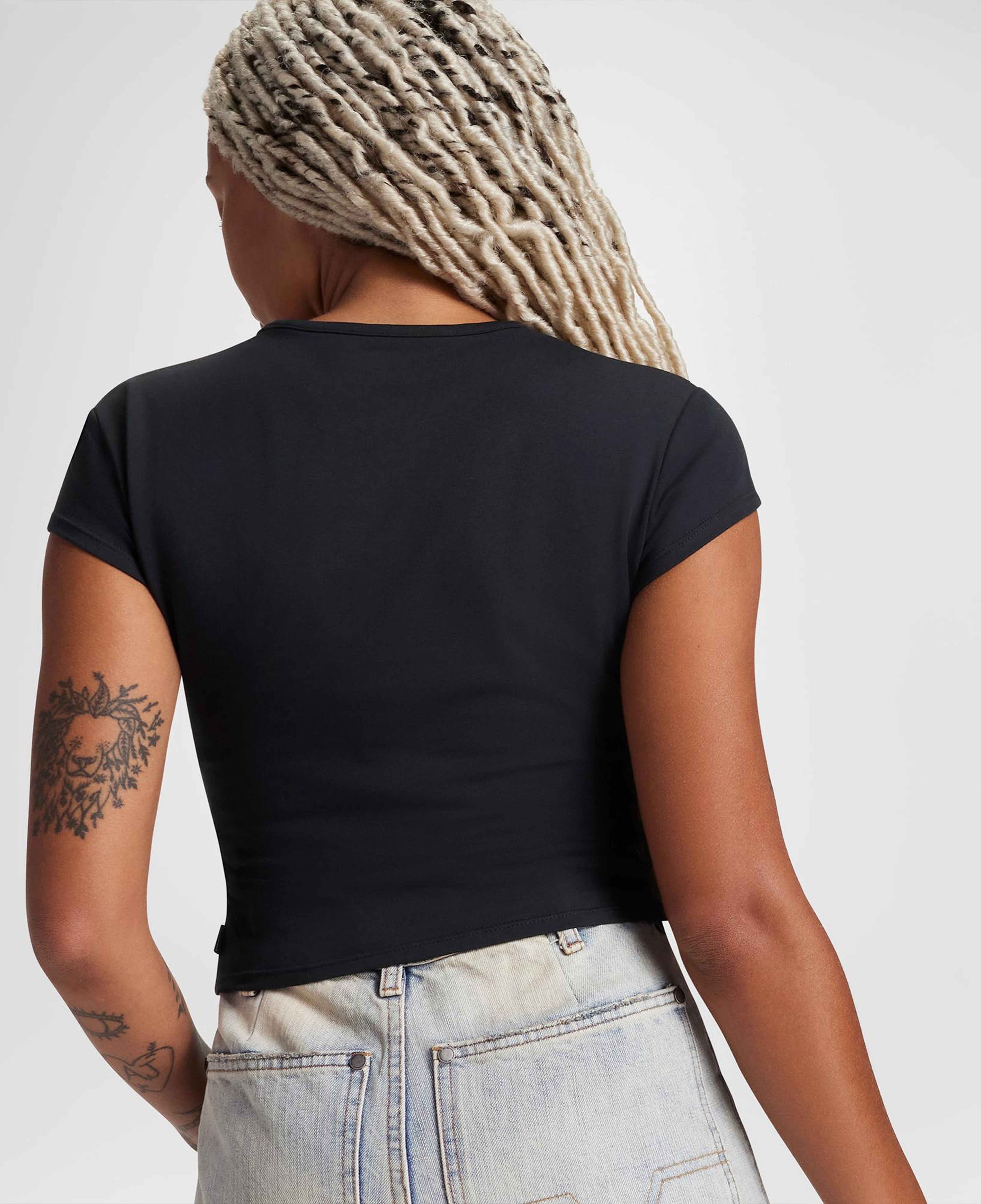 Converse Classic Kadın Slim Fit V Yaka Büzgülü Siyah T-Shirt