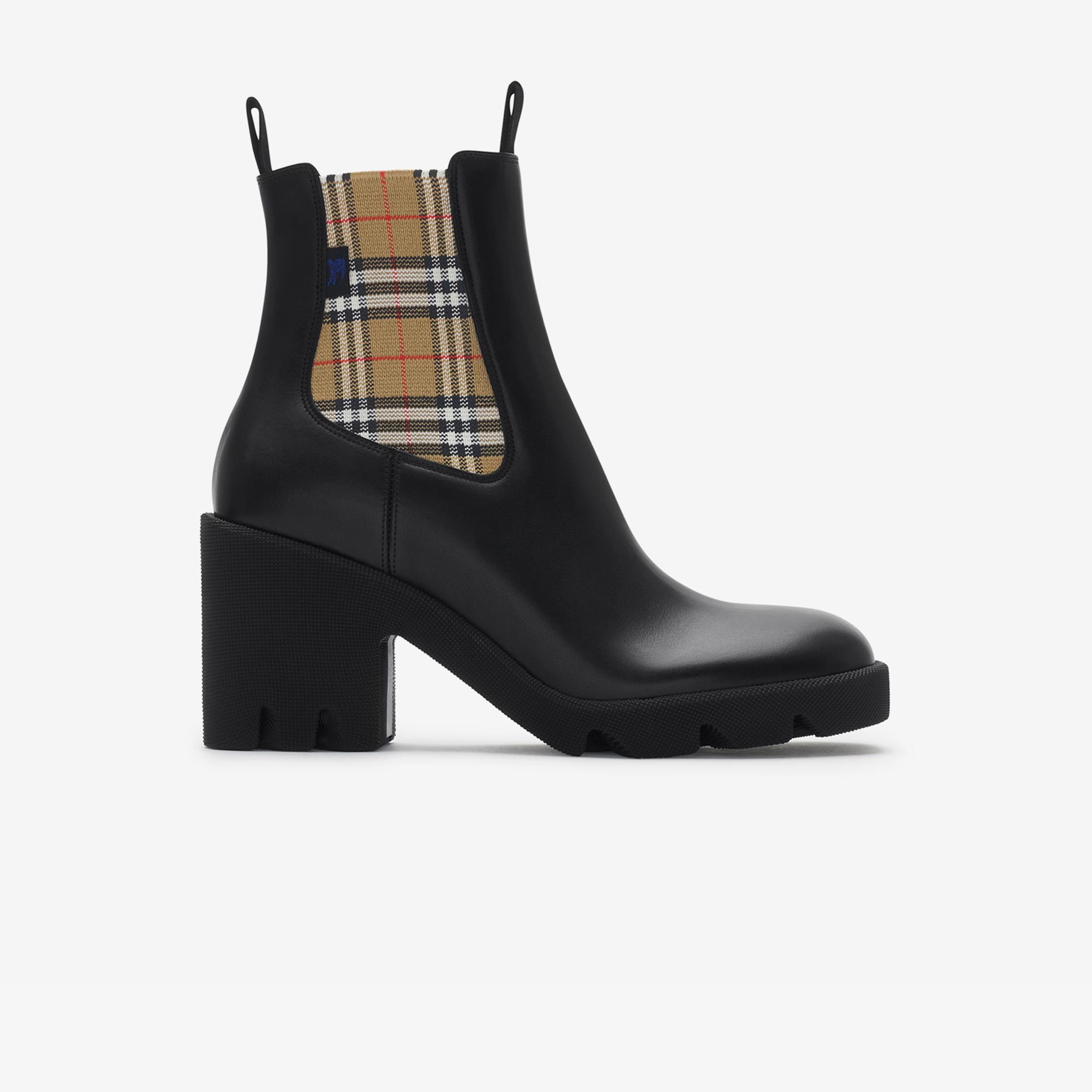 Burberry Leather Stride Chelsea Kadın Siyah Bot