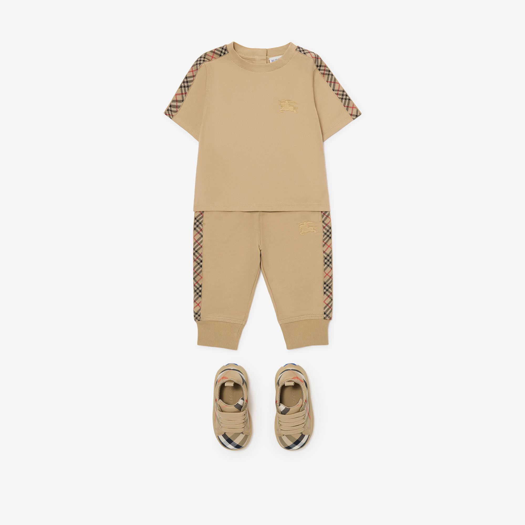 Burberry Cedar Check Trim Cotton Çocuk Bej T-Shirt