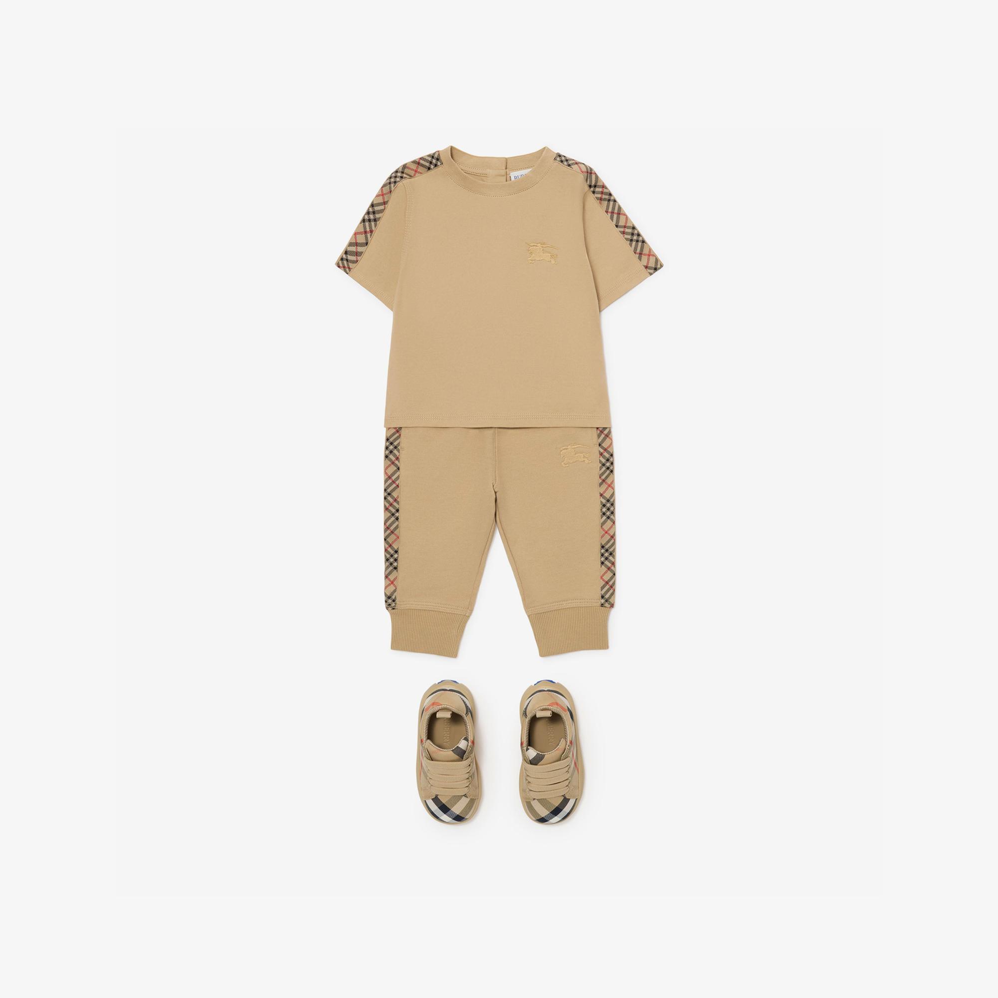 Burberry Cedar Check Trim Cotton Çocuk Bej T-Shirt