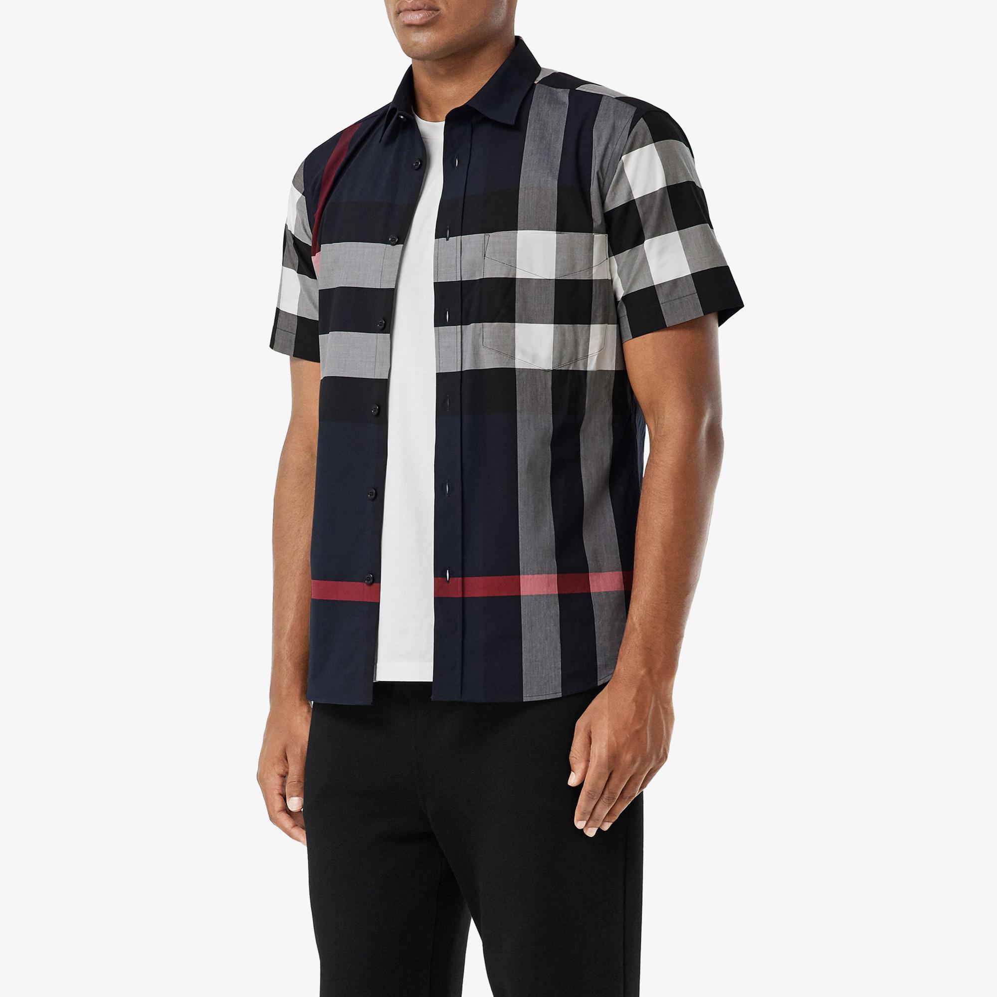 Burberry Somerton Stretch Cotton Poplin Erkek Lacivert Gömlek