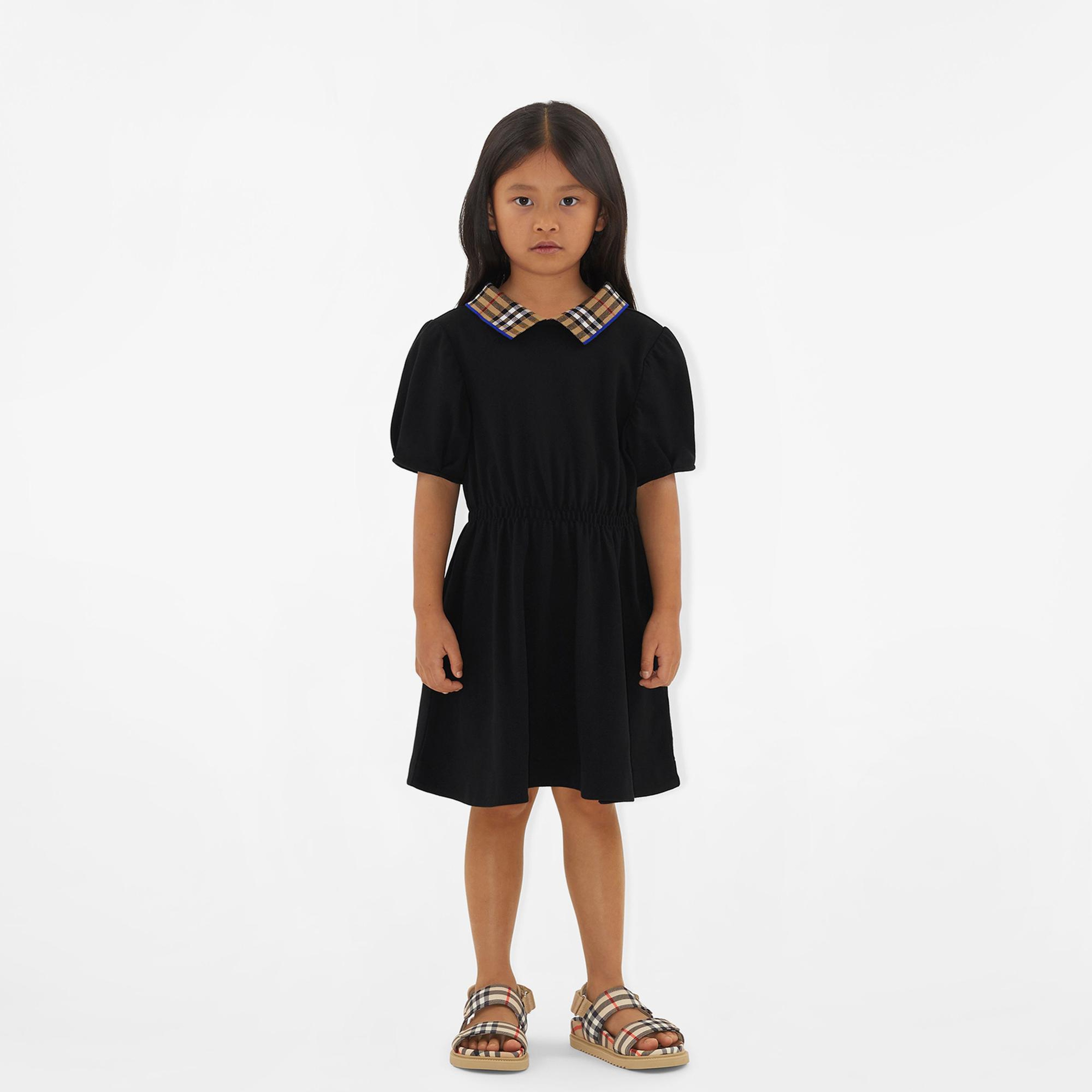 Burberry Check Collar Pamuklu Çocuk Siyah Elbise