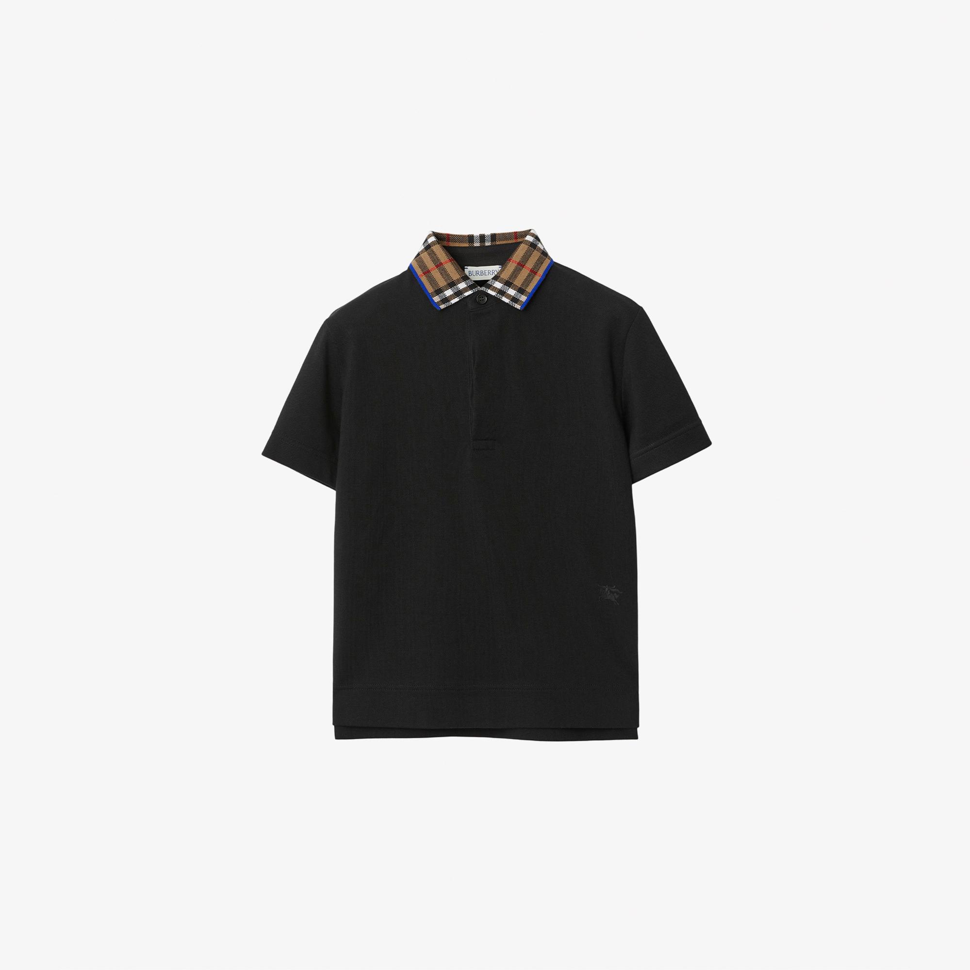 Burberry Check Yaka Detaylı Pamuklu Çocuk Siyah Polo