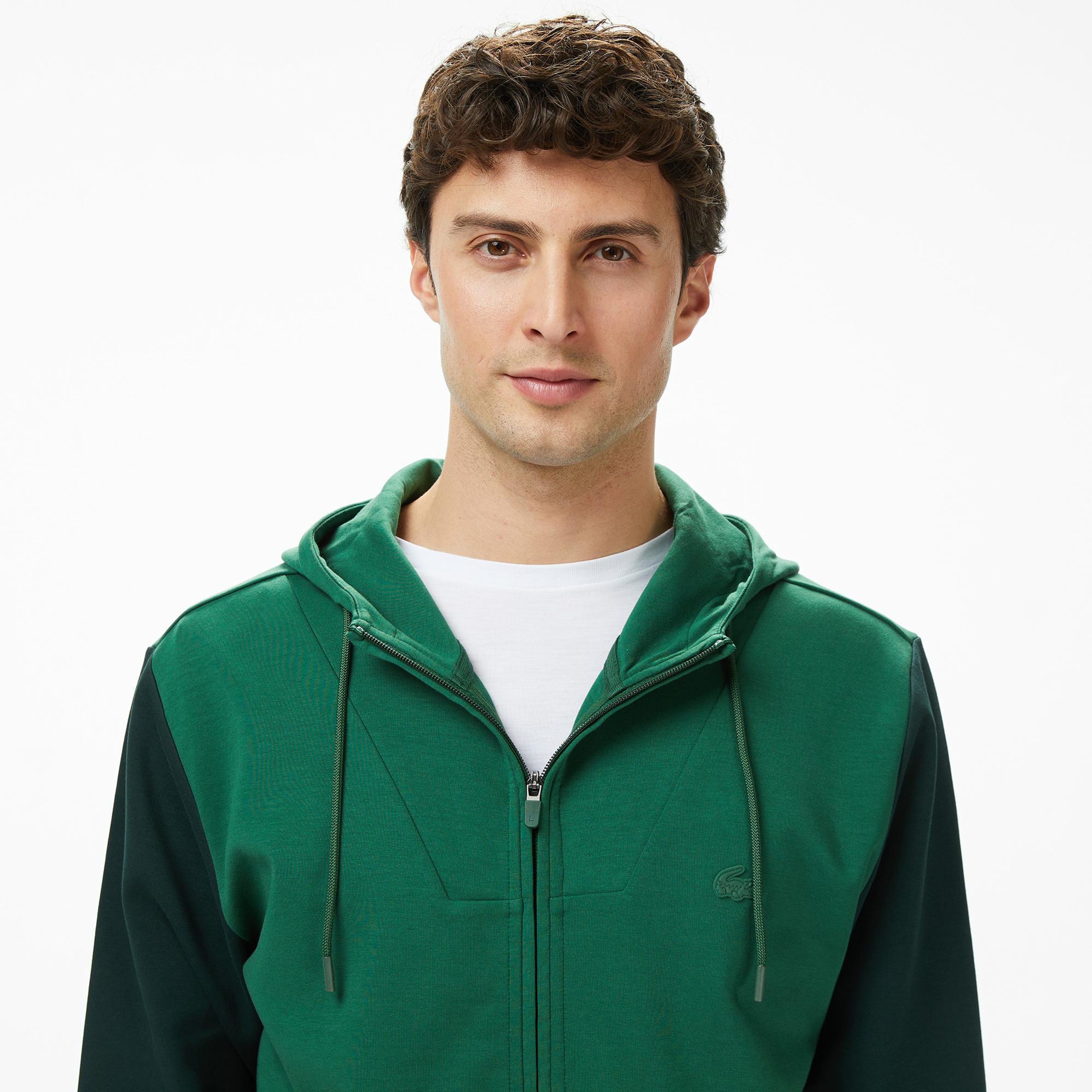 Lacoste Erkek Slim Fit Kapüşonlu Renk Bloklu Yeşil Sweatshirt