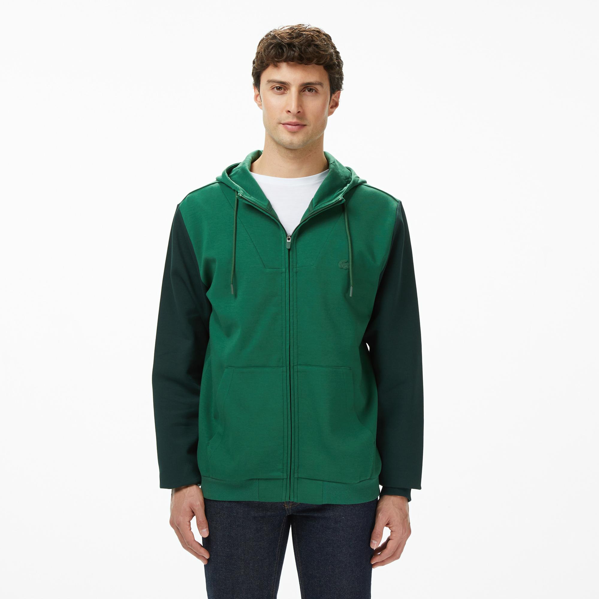 Lacoste Erkek Slim Fit Kapüşonlu Renk Bloklu Yeşil Sweatshirt