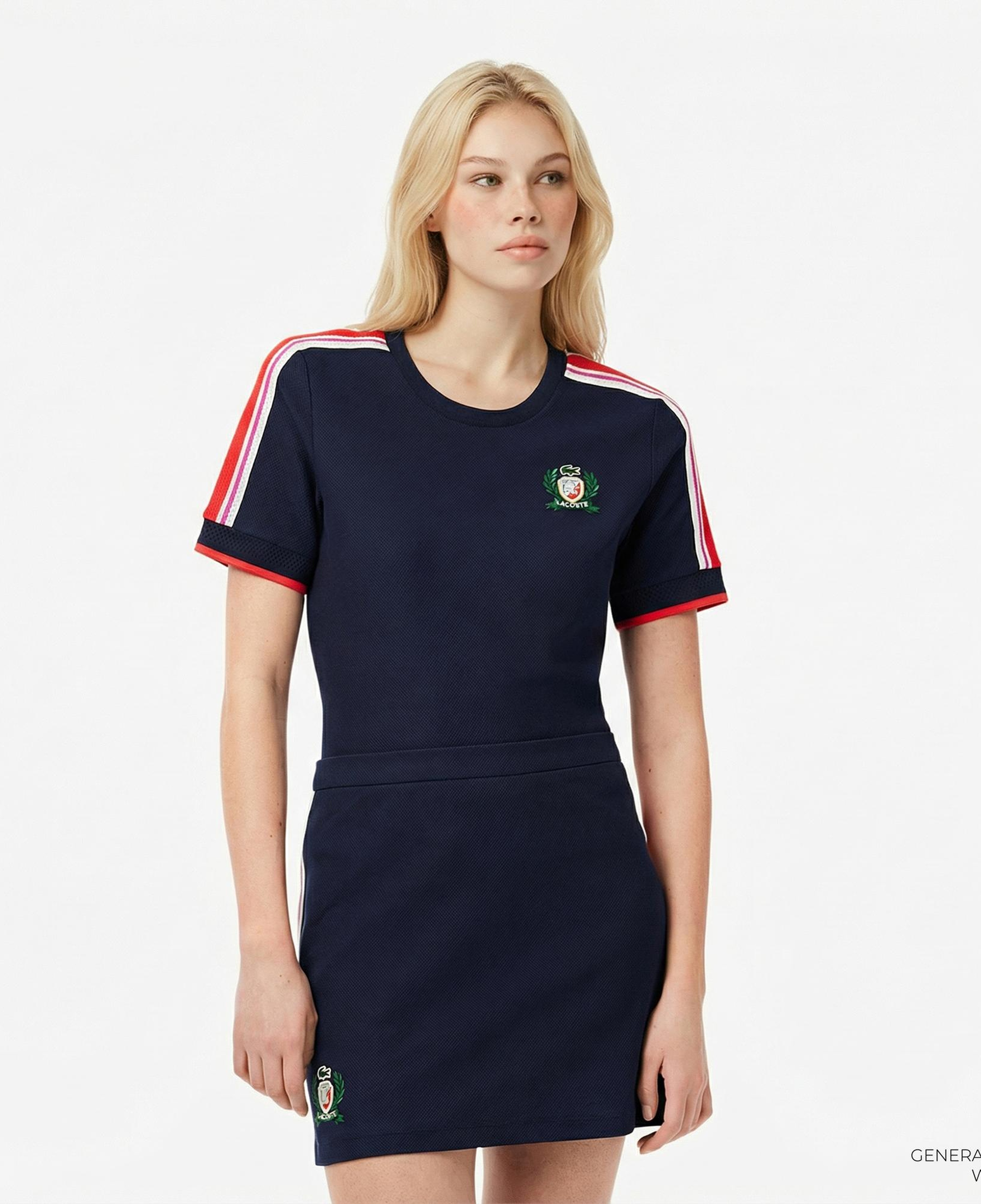 Lacoste Kadın Slim Fit Bisiklet Yaka Renk Bloklu Lacivert T-Shirt