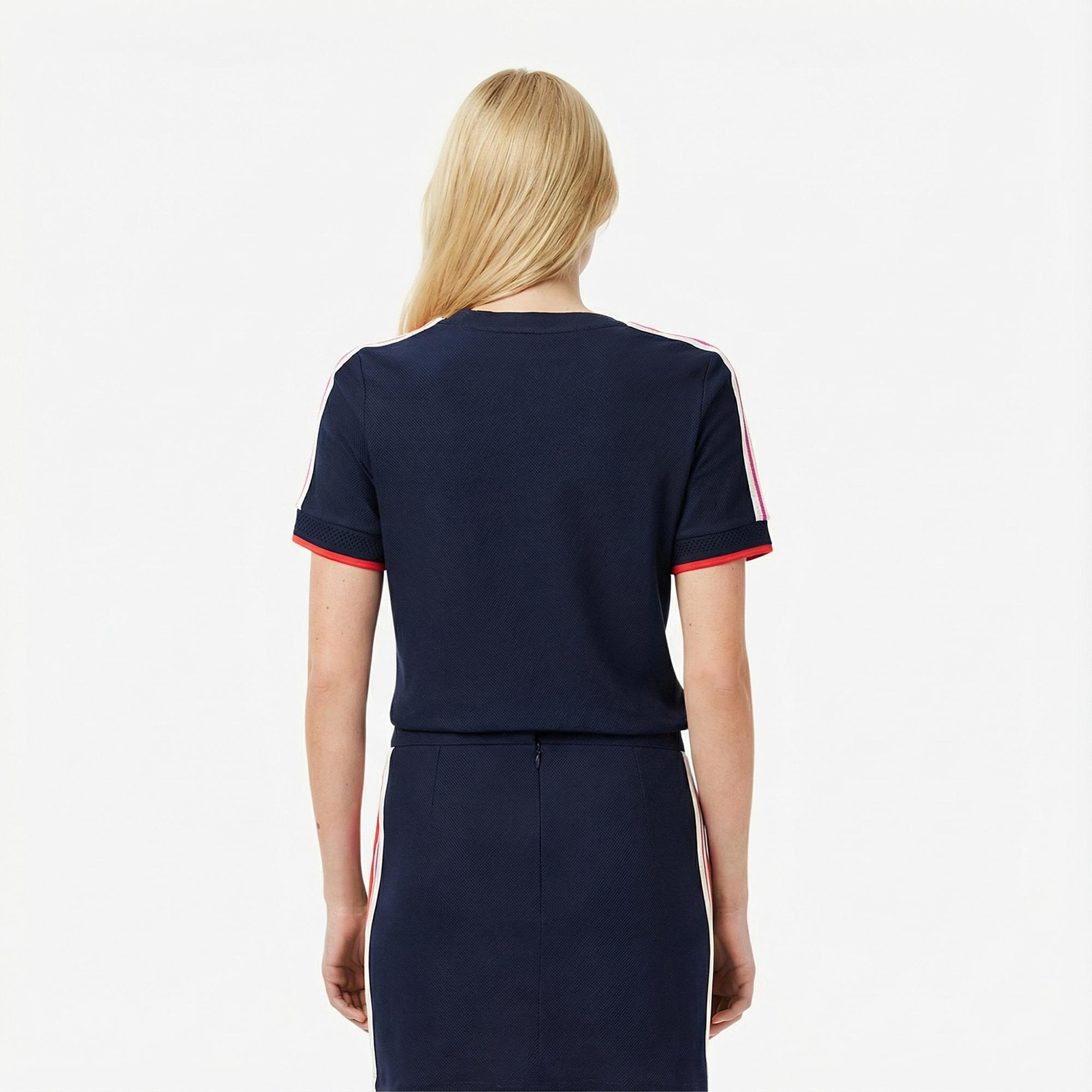 Lacoste Kadın Slim Fit Bisiklet Yaka Renk Bloklu Lacivert T-Shirt