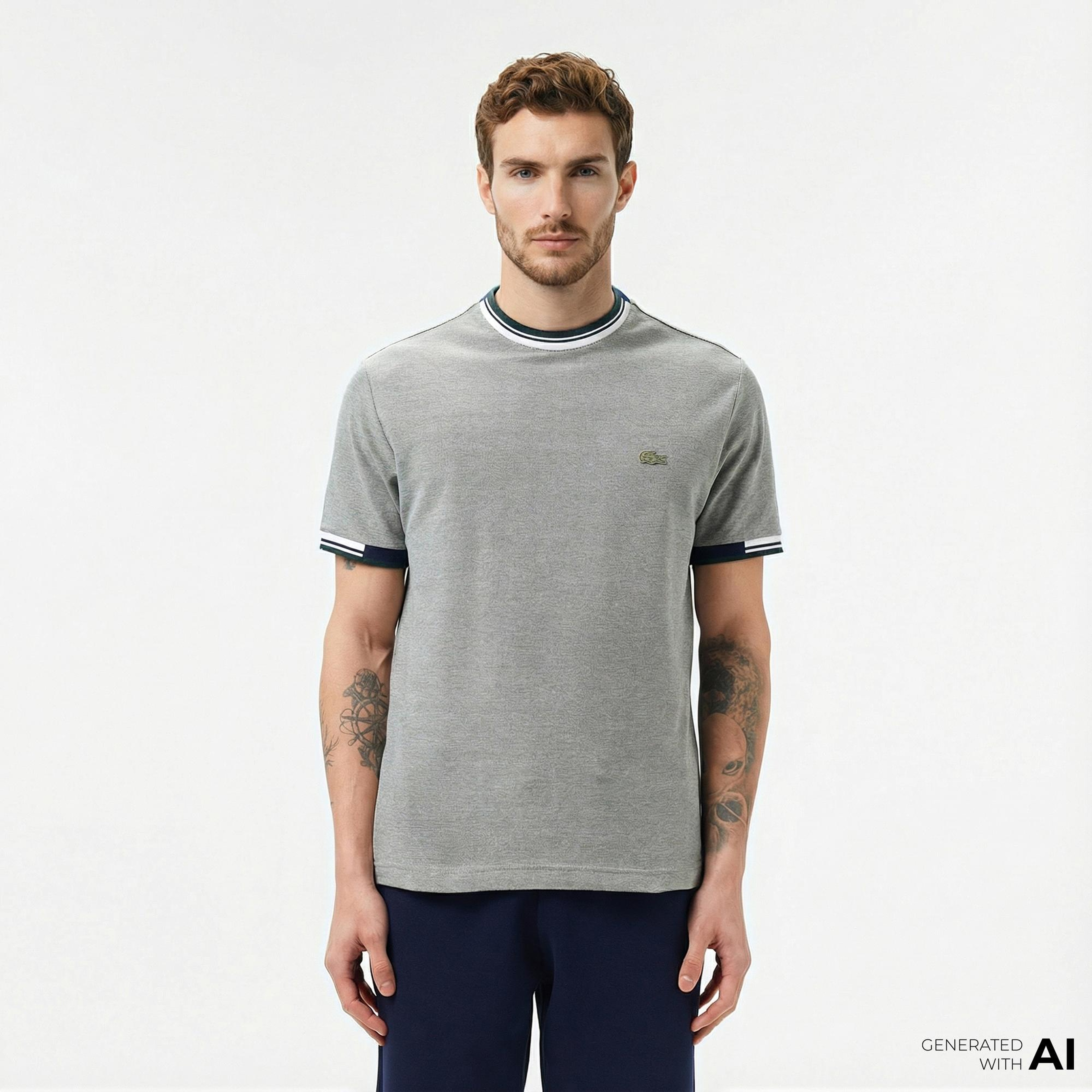 Lacoste Erkek Regular Fit Bisiklet Yaka Gri T-Shirt