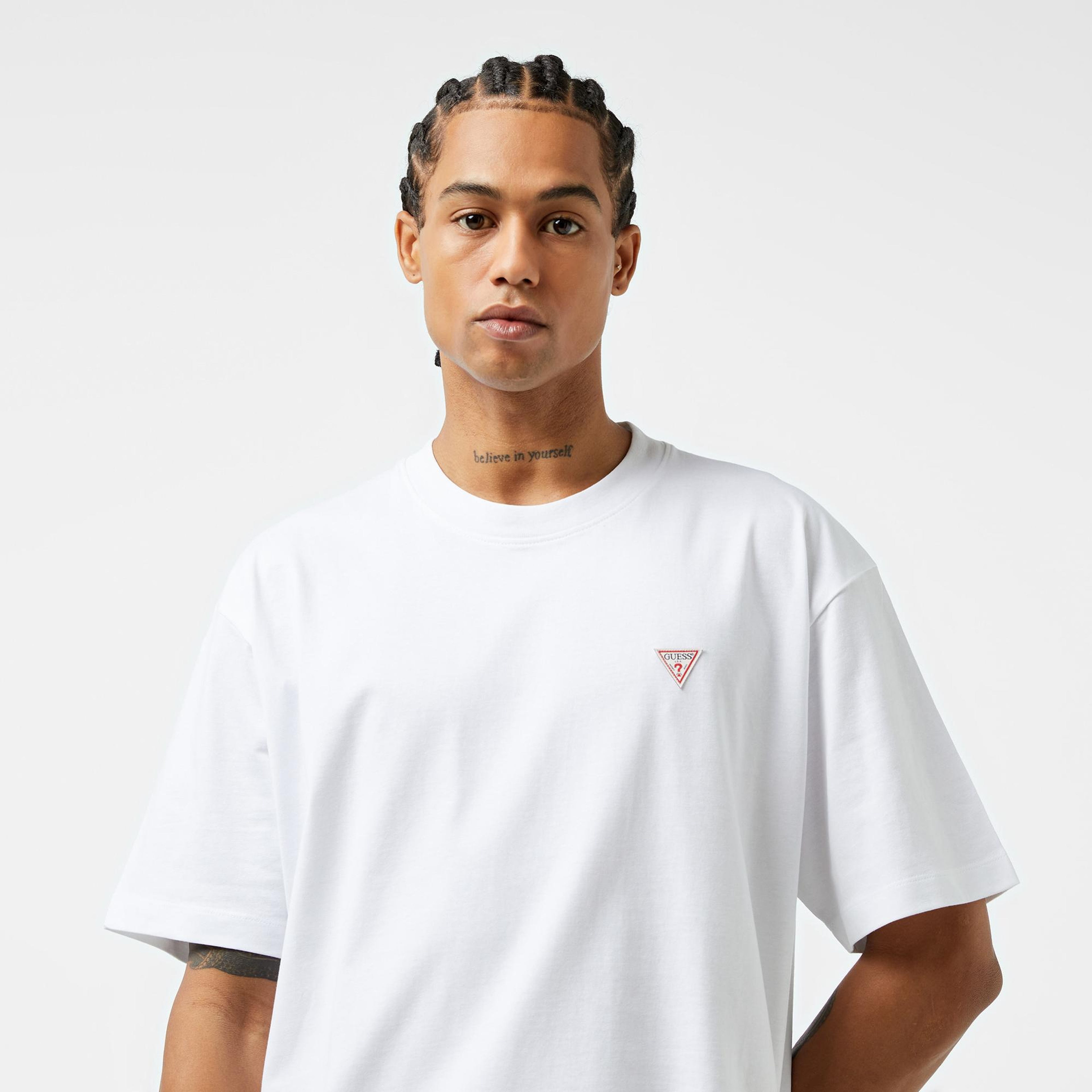 Guess Mini Tri Mid Organic Heavy Jersey 205 Erkek Beyaz T-Shirt