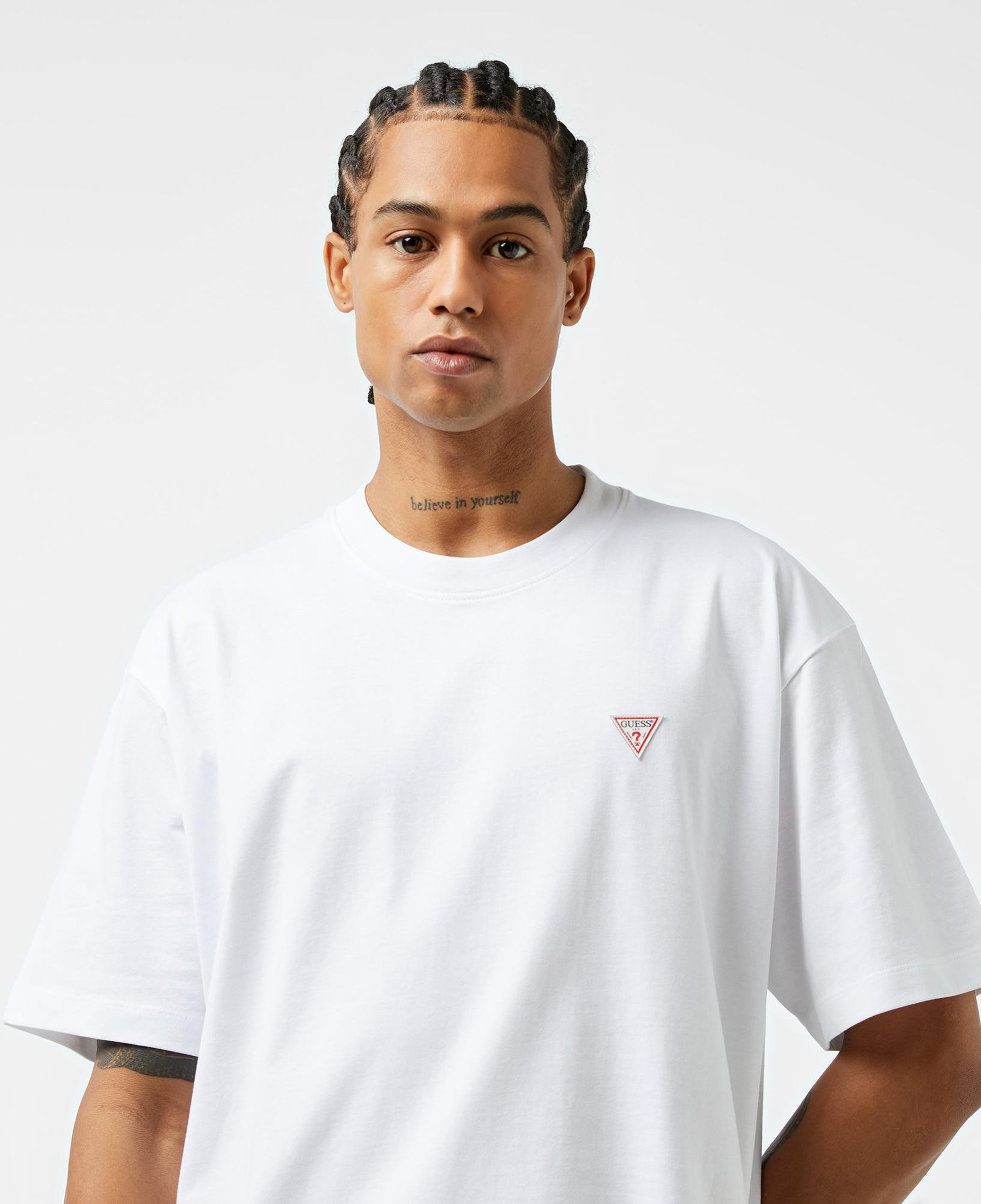 Guess Mini Tri Mid Organic Heavy Jersey 205 Erkek Beyaz T-Shirt