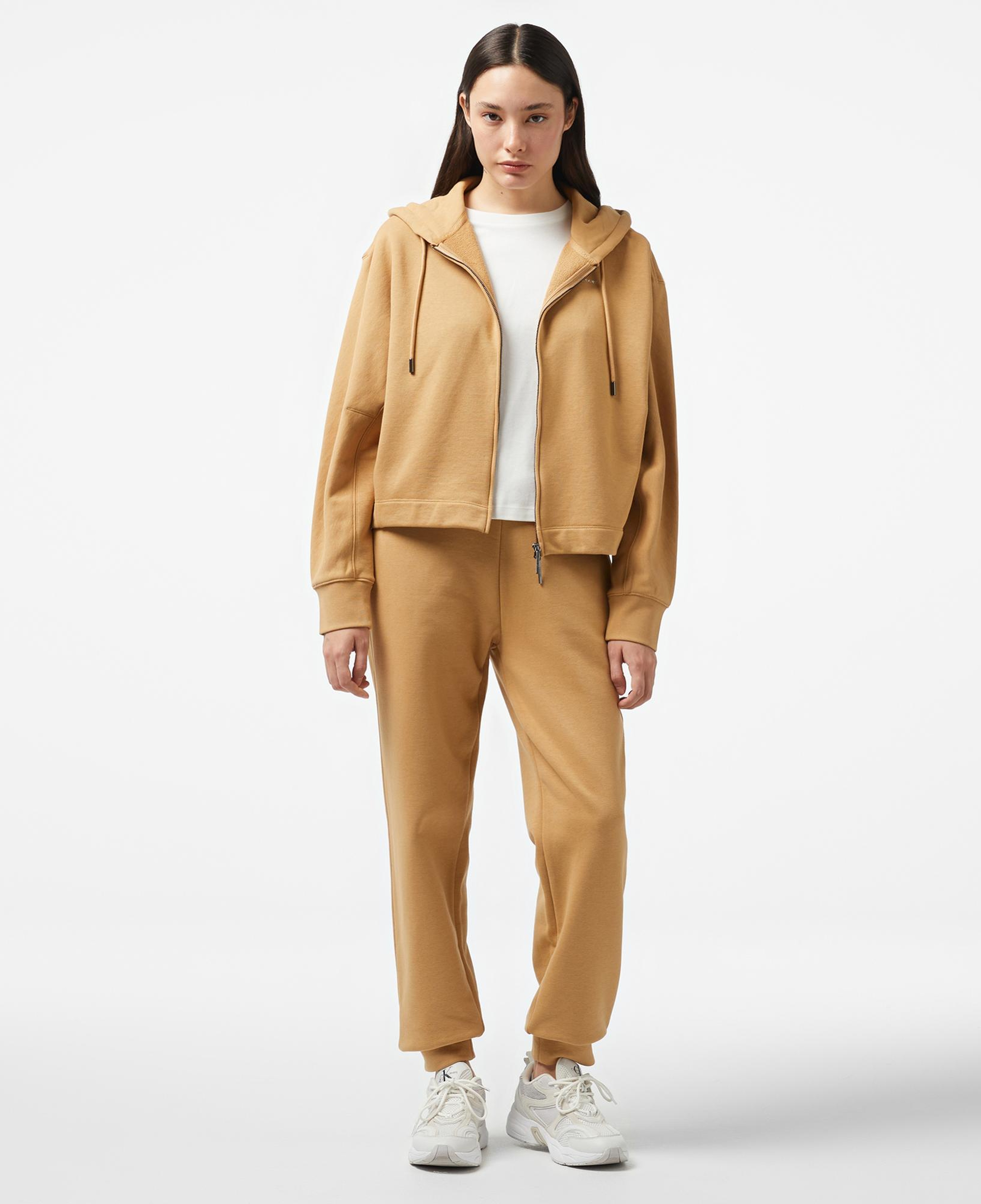 Calvin Klein Nano Logo Zip Relaxed Kadın Kahverengi Hoodie