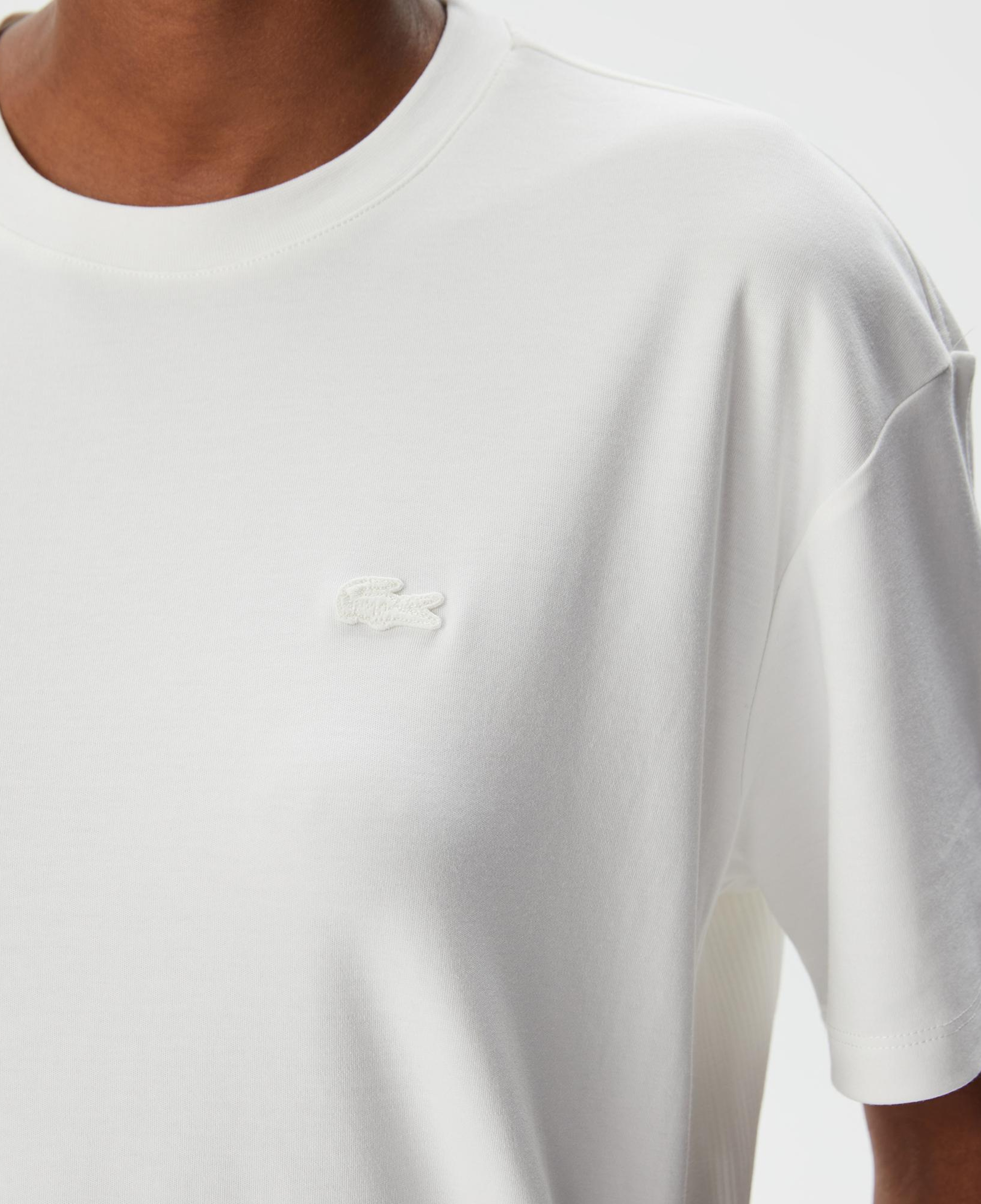 Lacoste Kadın Relaxed Fit Bisiklet Yaka Koyu Beyaz T-Shirt