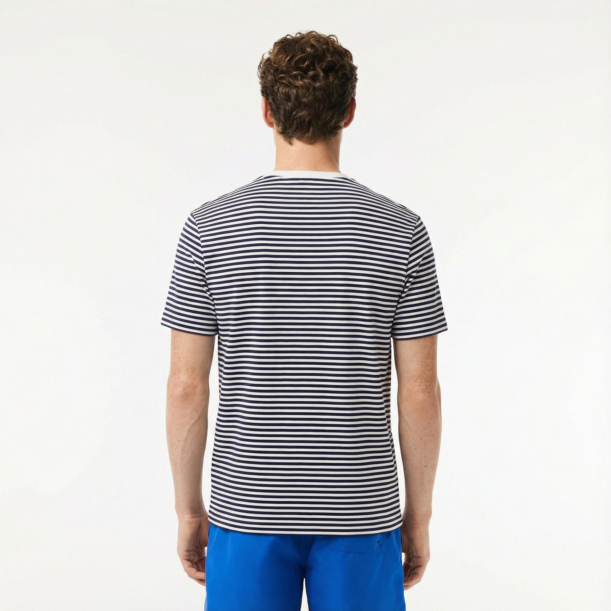 Lacoste Erkek Classic Fit Bisiklet Yaka Çizgili Beyaz T-Shirt