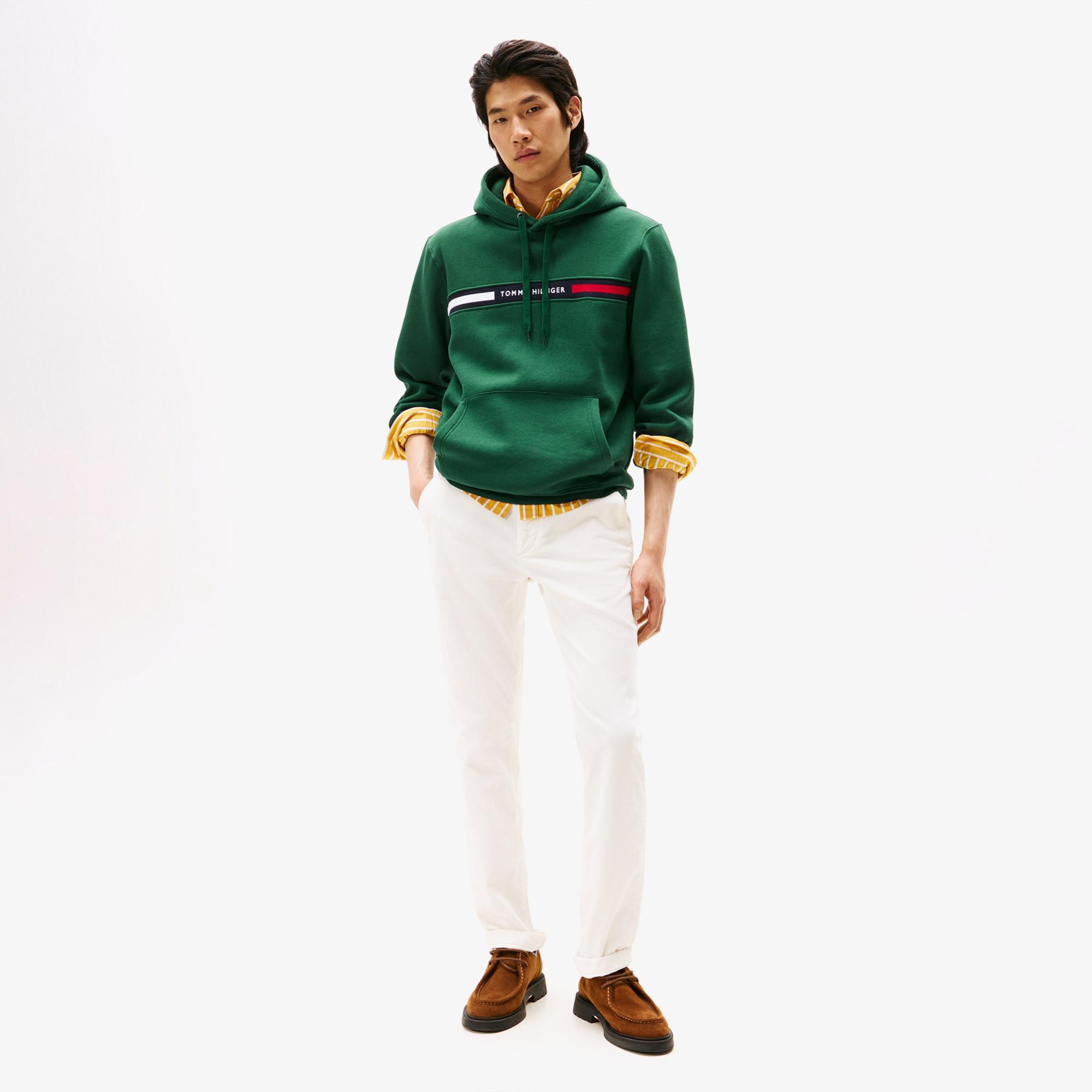 Tommy Hilfiger Chest Insert Erkek Yeşil Hoodie