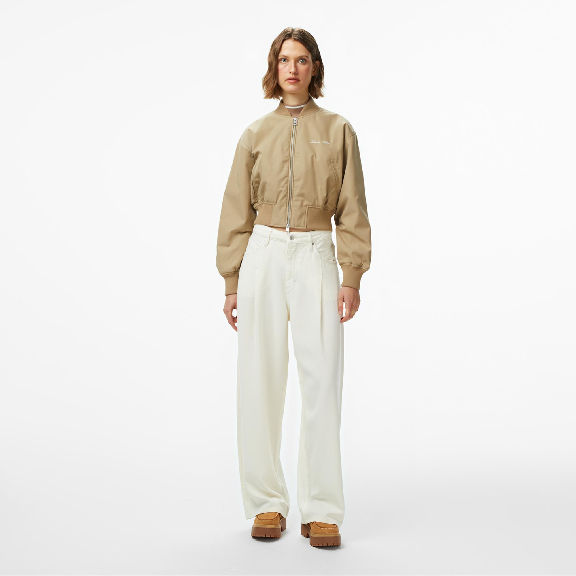 Tommy Hilfiger Nylon Regular Cropped Kadın Bomber Bej Ceket