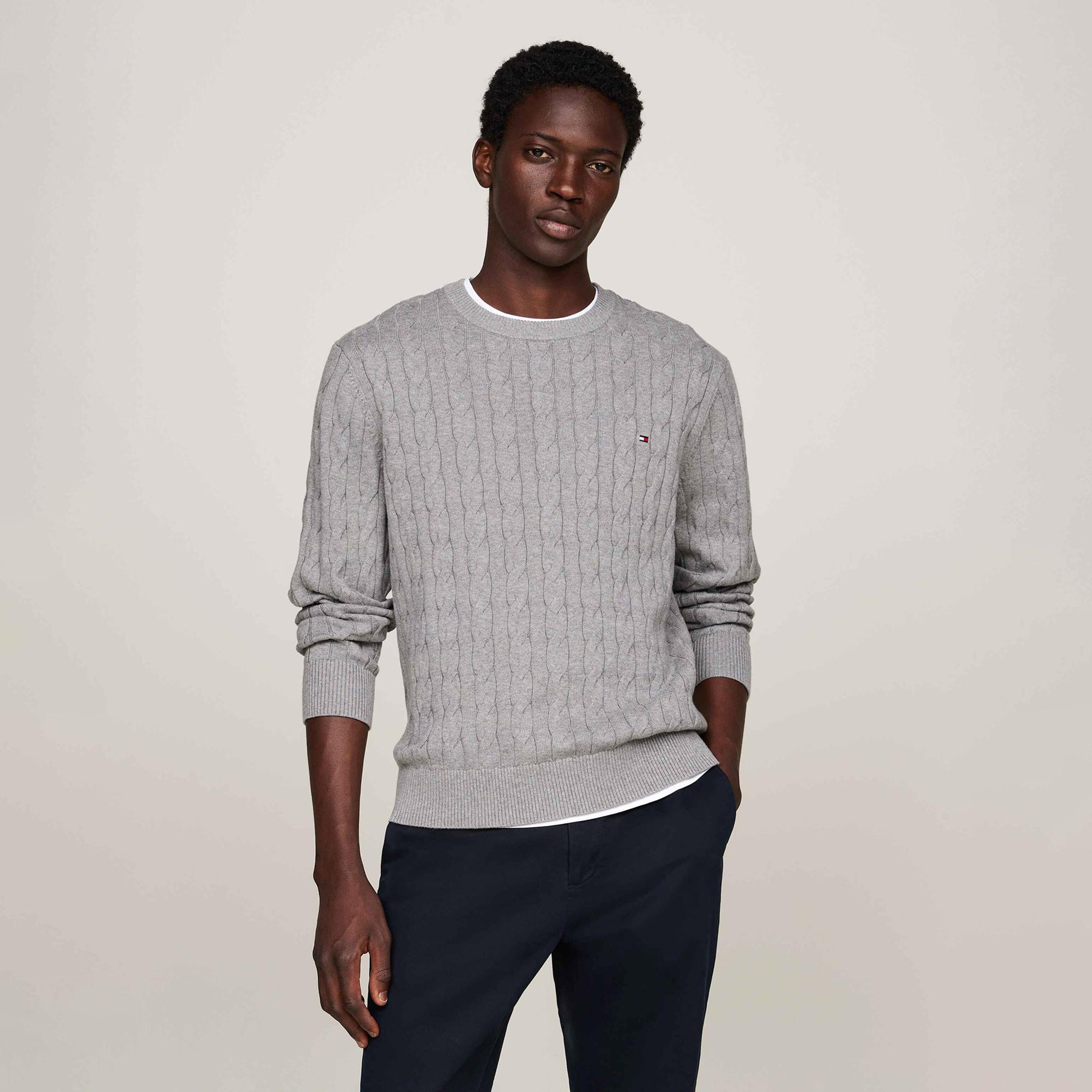 Tommy Hilfiger Erkek Triko Gri Kazak