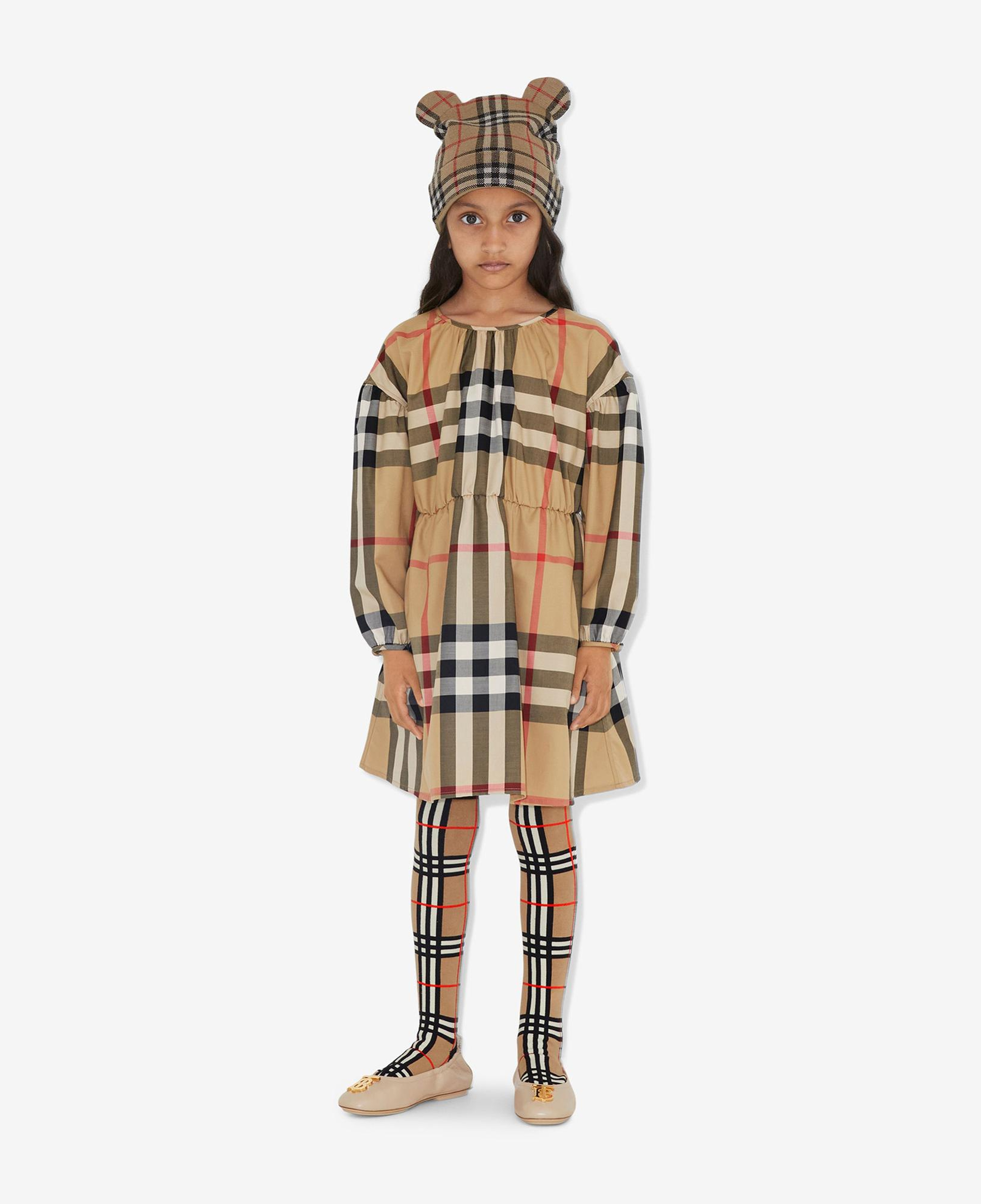 Burberry Savannah Stretch Cotton Çocuk Bej Elbise