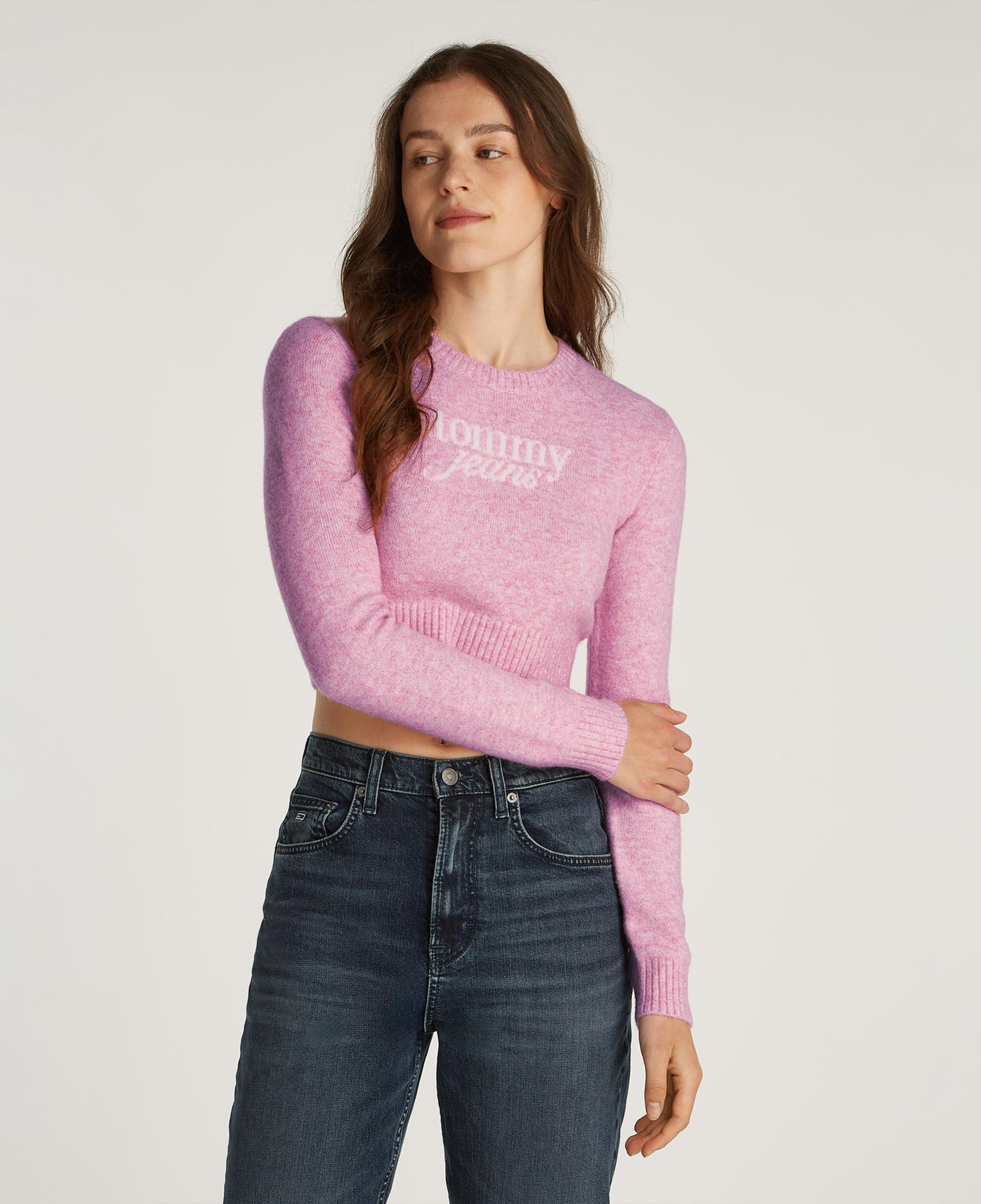 Tommy Jeans Crp Script Ext Kadın Pembe Kazak