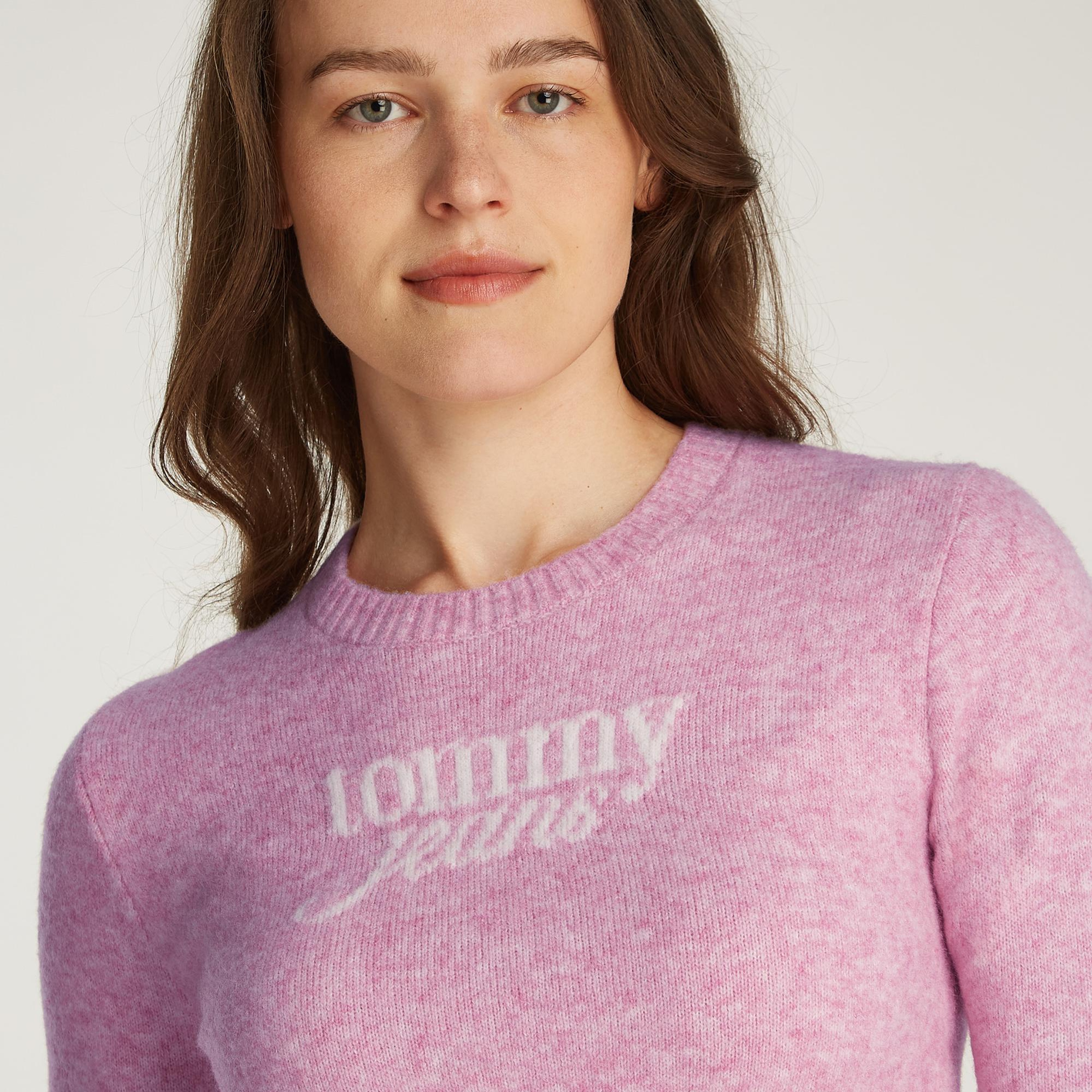 Tommy Jeans Crp Script Ext Kadın Pembe Kazak