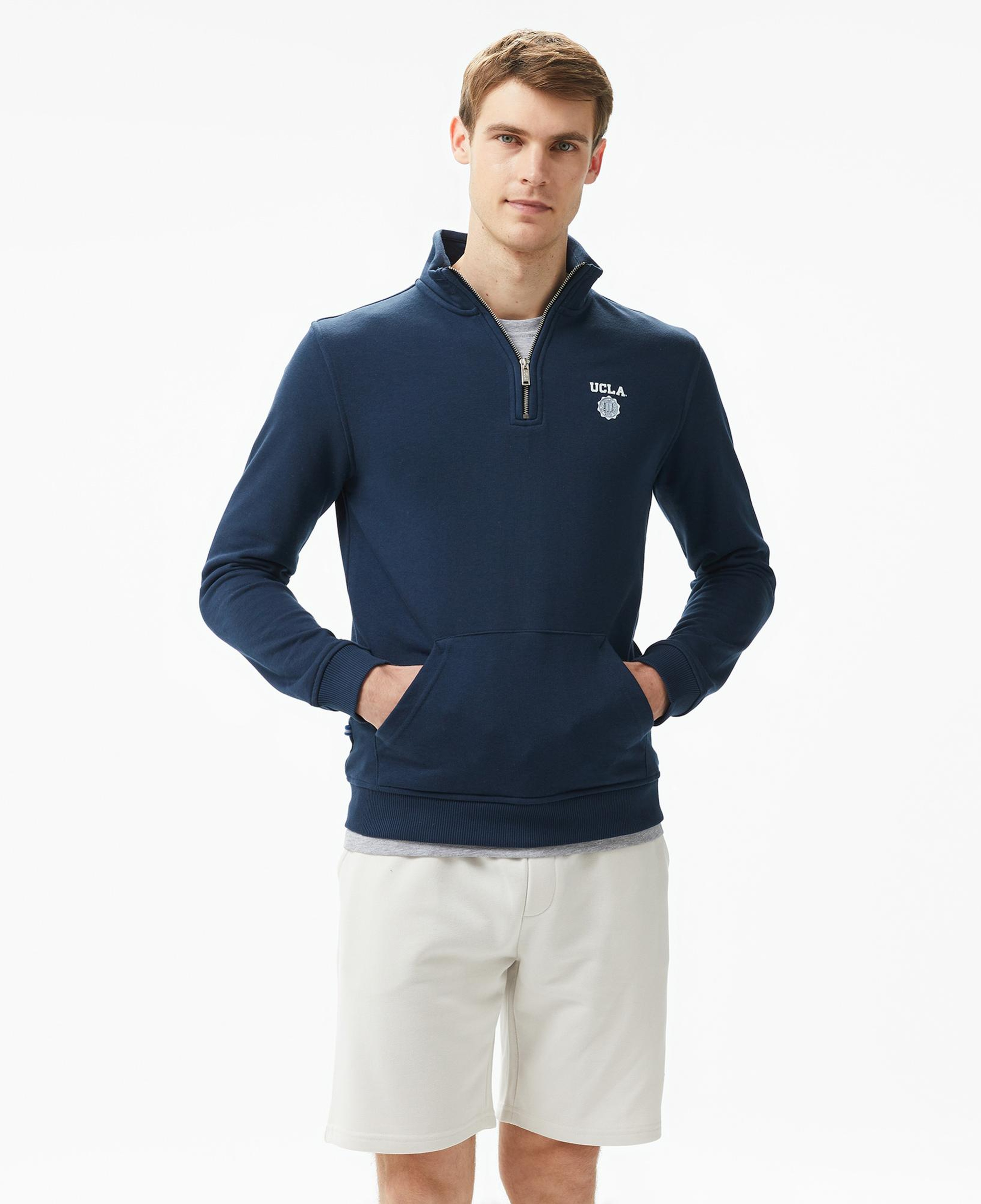 Ucla Leon Nakışlı Erkek Lacivert Half-Zip Sweatshirt