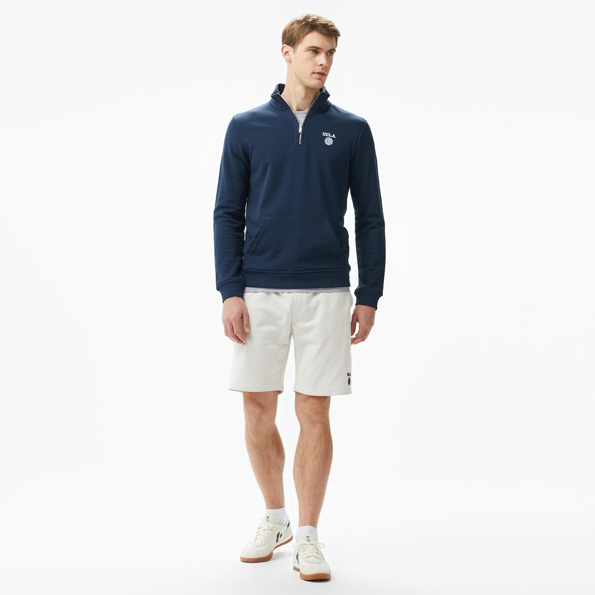 Ucla Leon Nakışlı Erkek Lacivert Half-Zip Sweatshirt