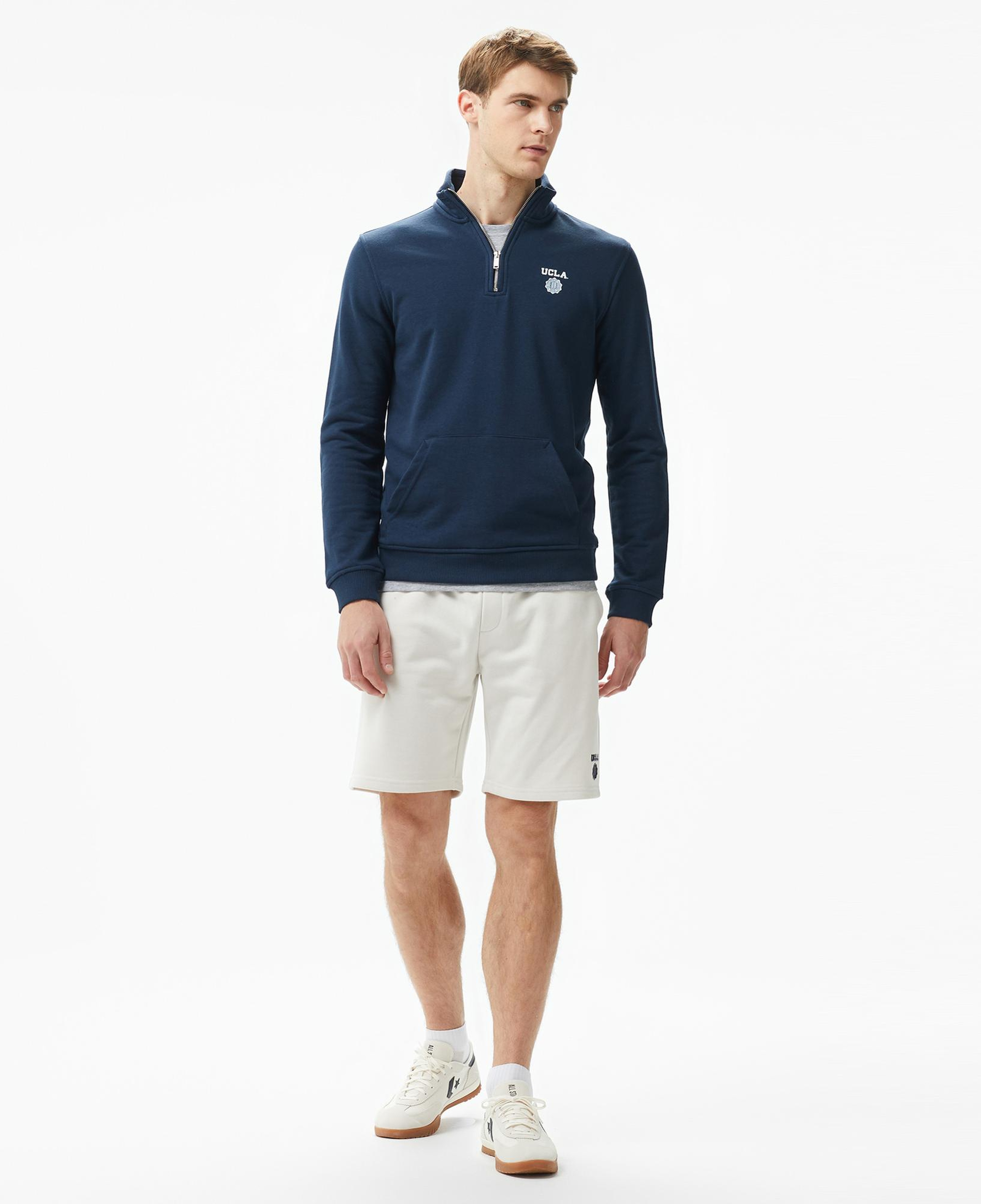 Ucla Leon Nakışlı Erkek Lacivert Half-Zip Sweatshirt