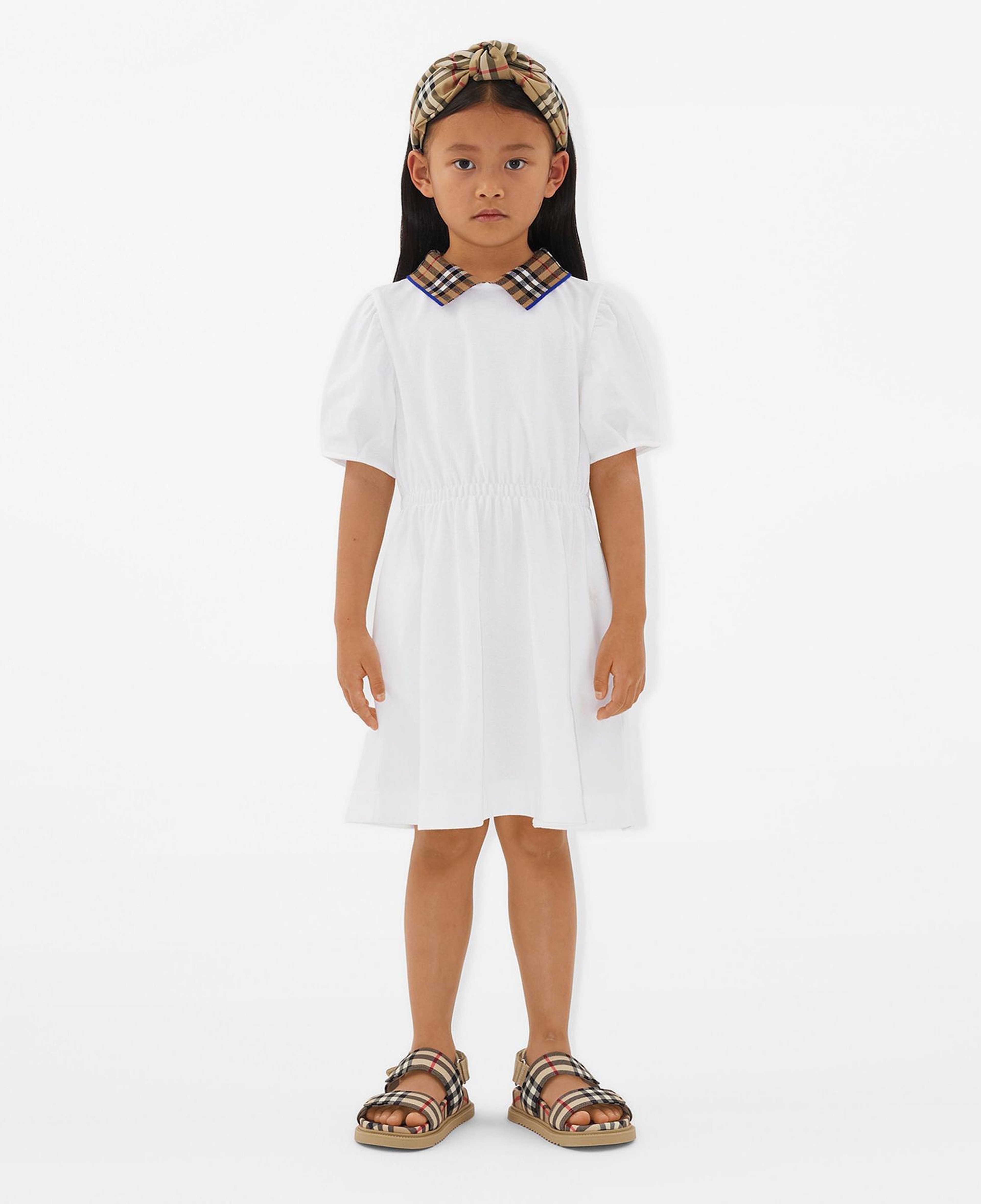 Burberry Check Collar Pamuklu Çocuk Beyaz Elbise