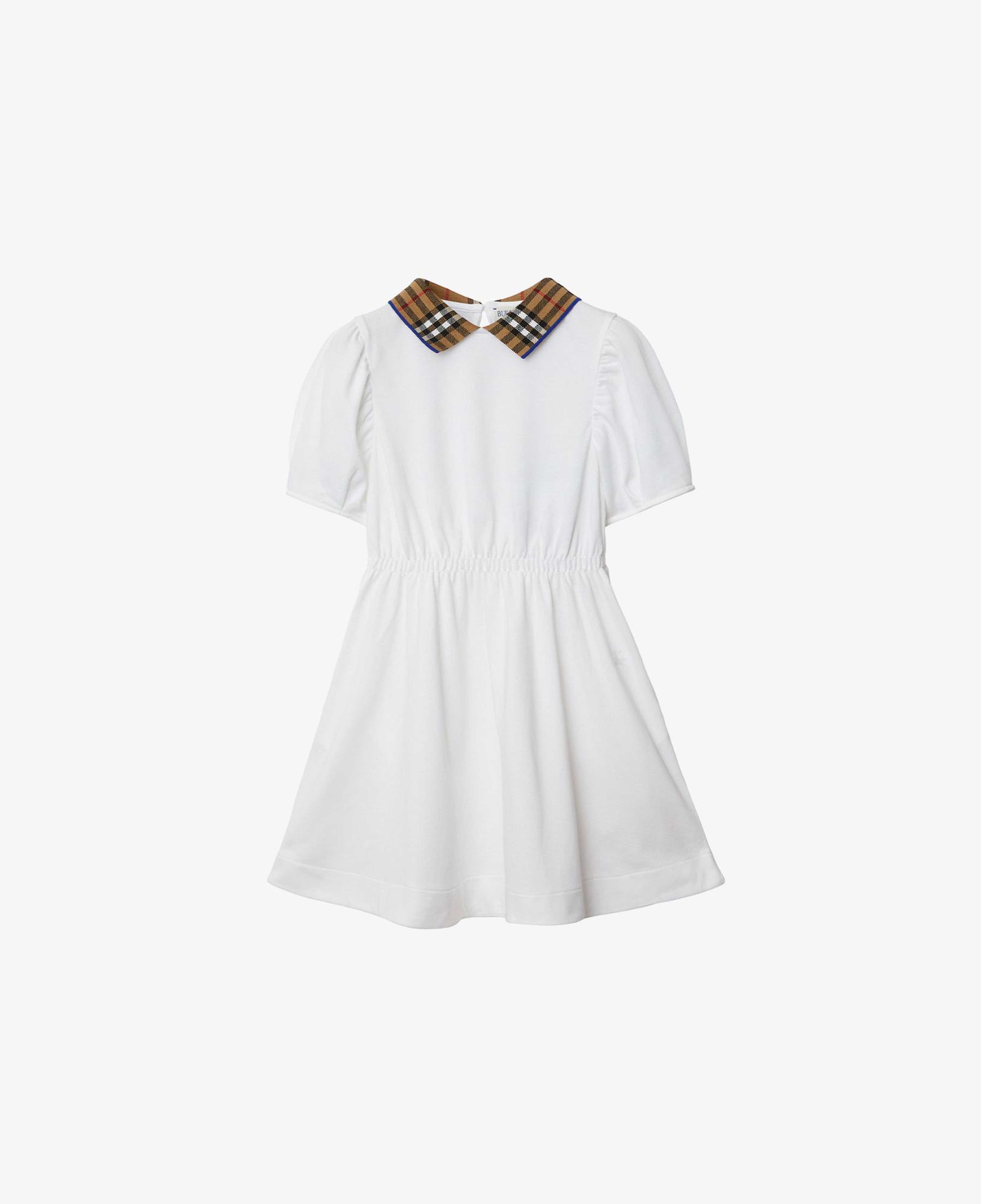 Burberry Check Collar Pamuklu Çocuk Beyaz Elbise