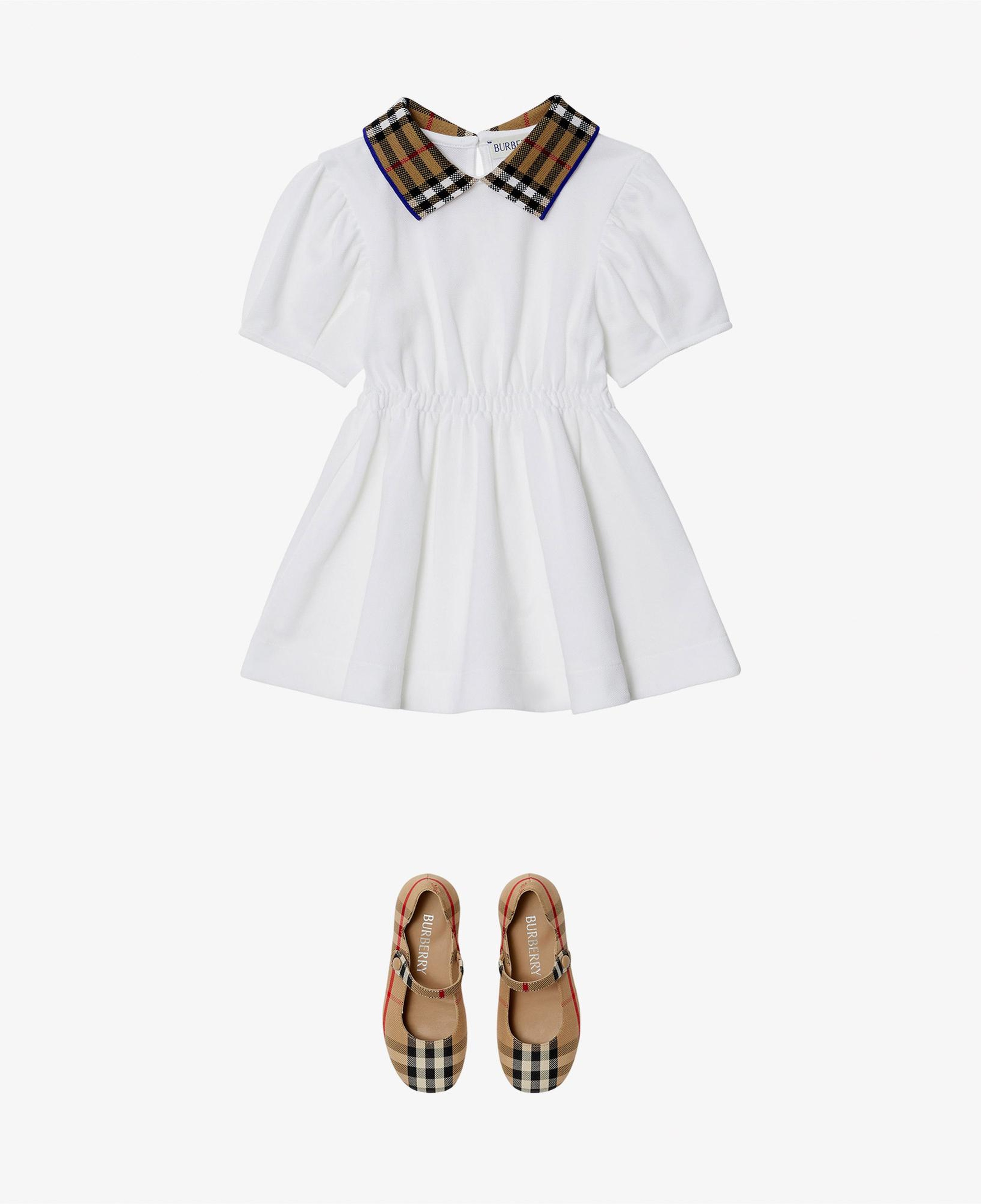 Burberry Check Collar Pamuklu Çocuk Beyaz Elbise