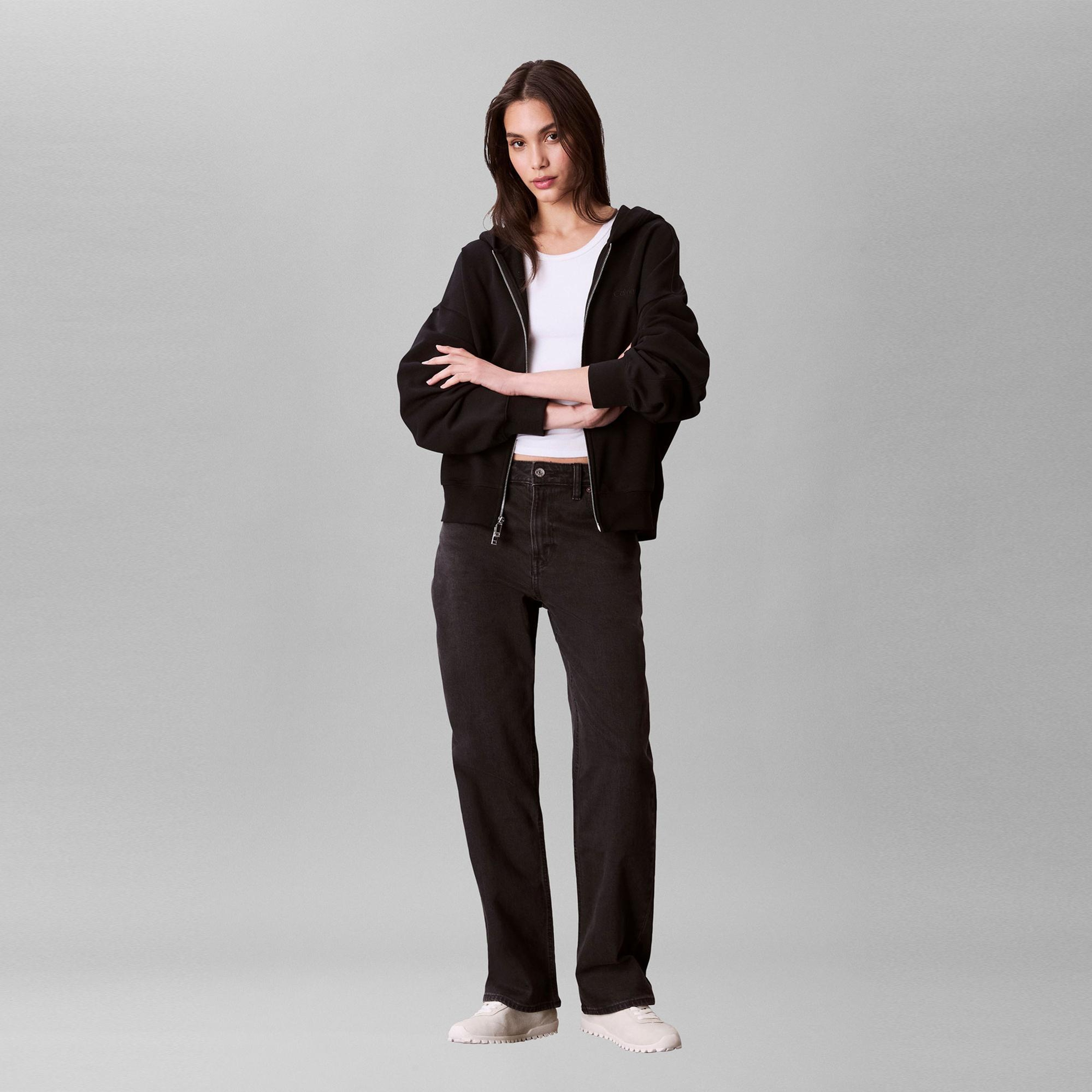 Calvin Klein Logo French Terry Kadın Siyah Sweatshirt