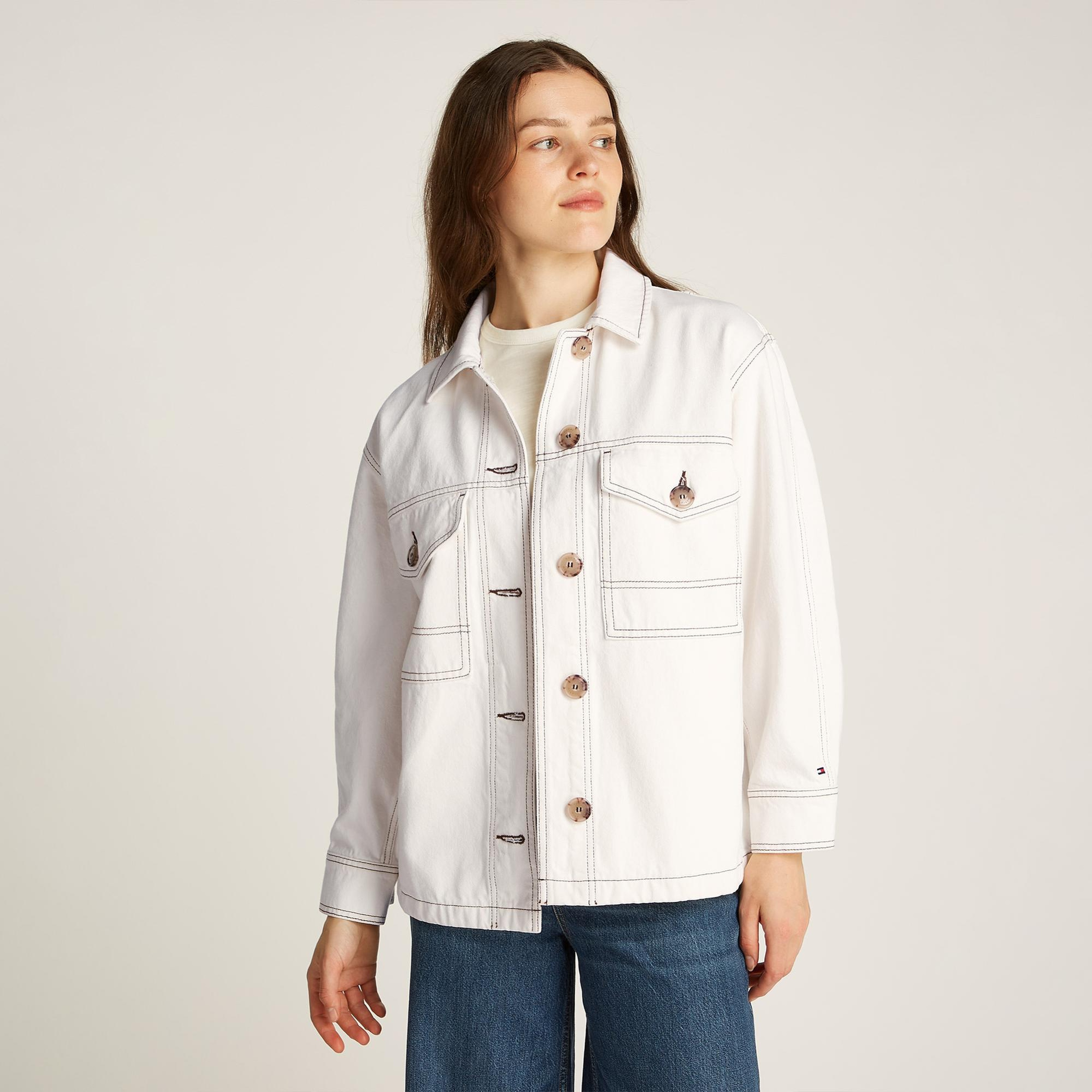 Tommy Hilfiger Dnm Oversized Utility Clr Kadın Beyaz Ceket