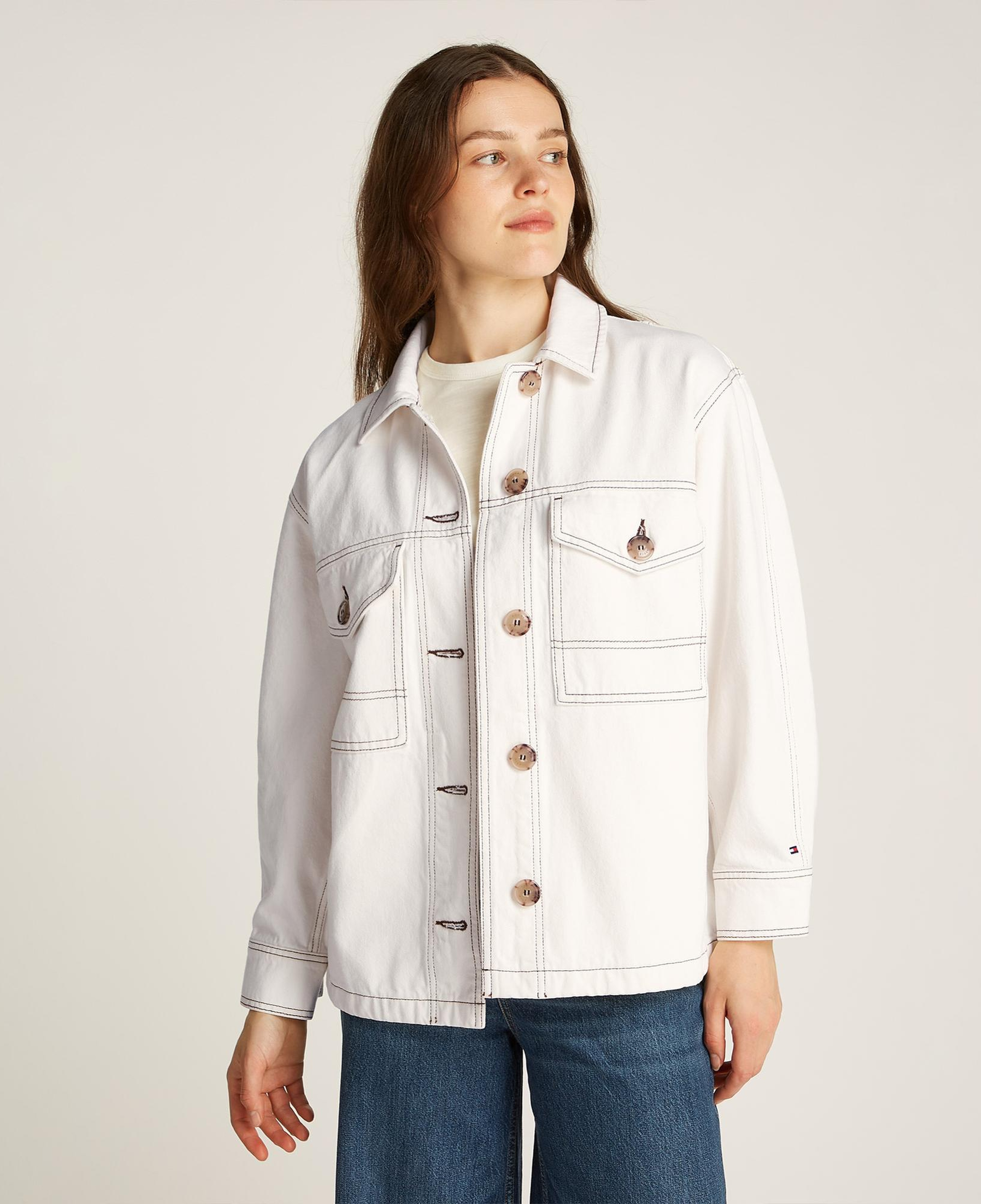 Tommy Hilfiger Dnm Oversized Utility Clr Kadın Beyaz Ceket