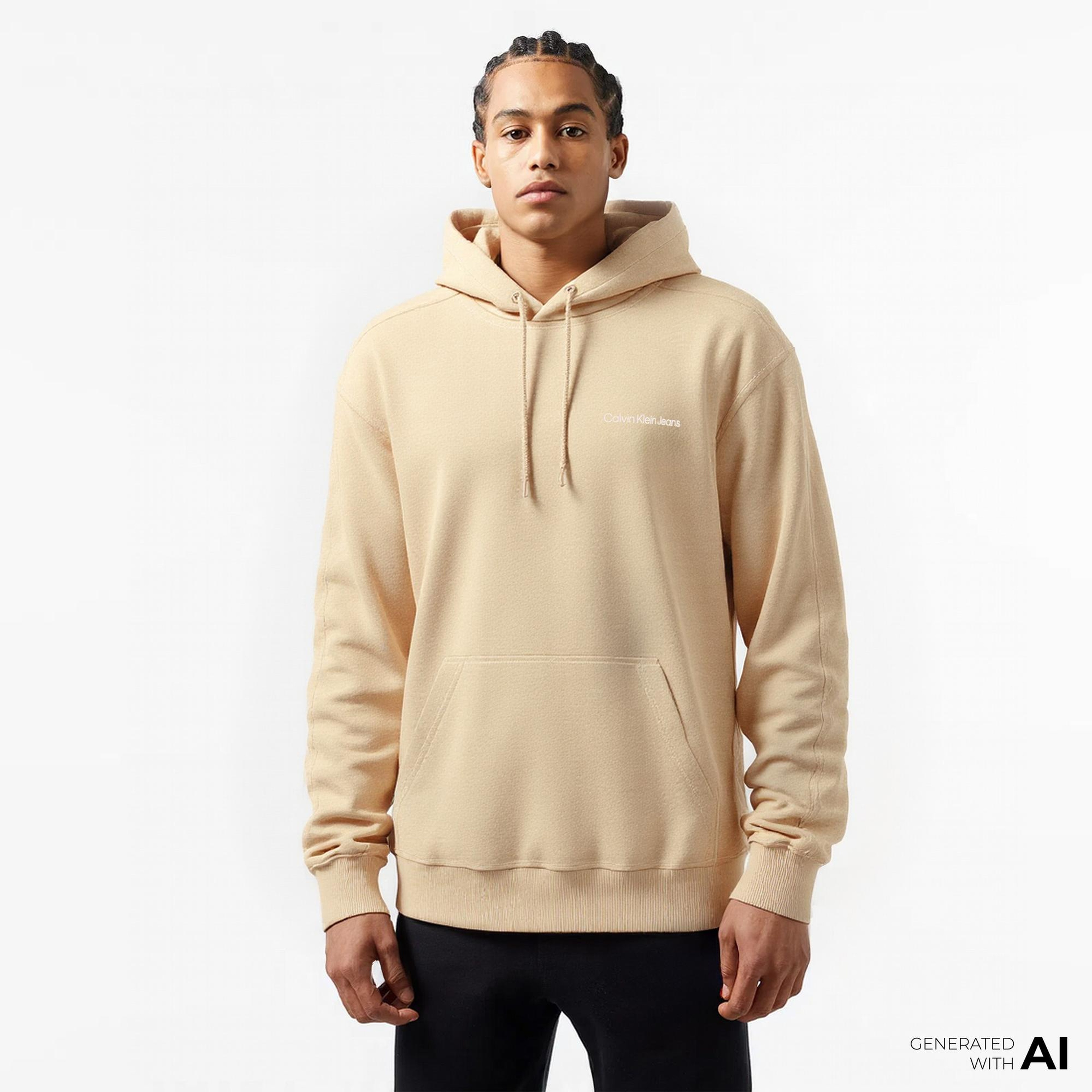 Calvin Klein Jeans Institutional Erkek Bej Sweatshirt