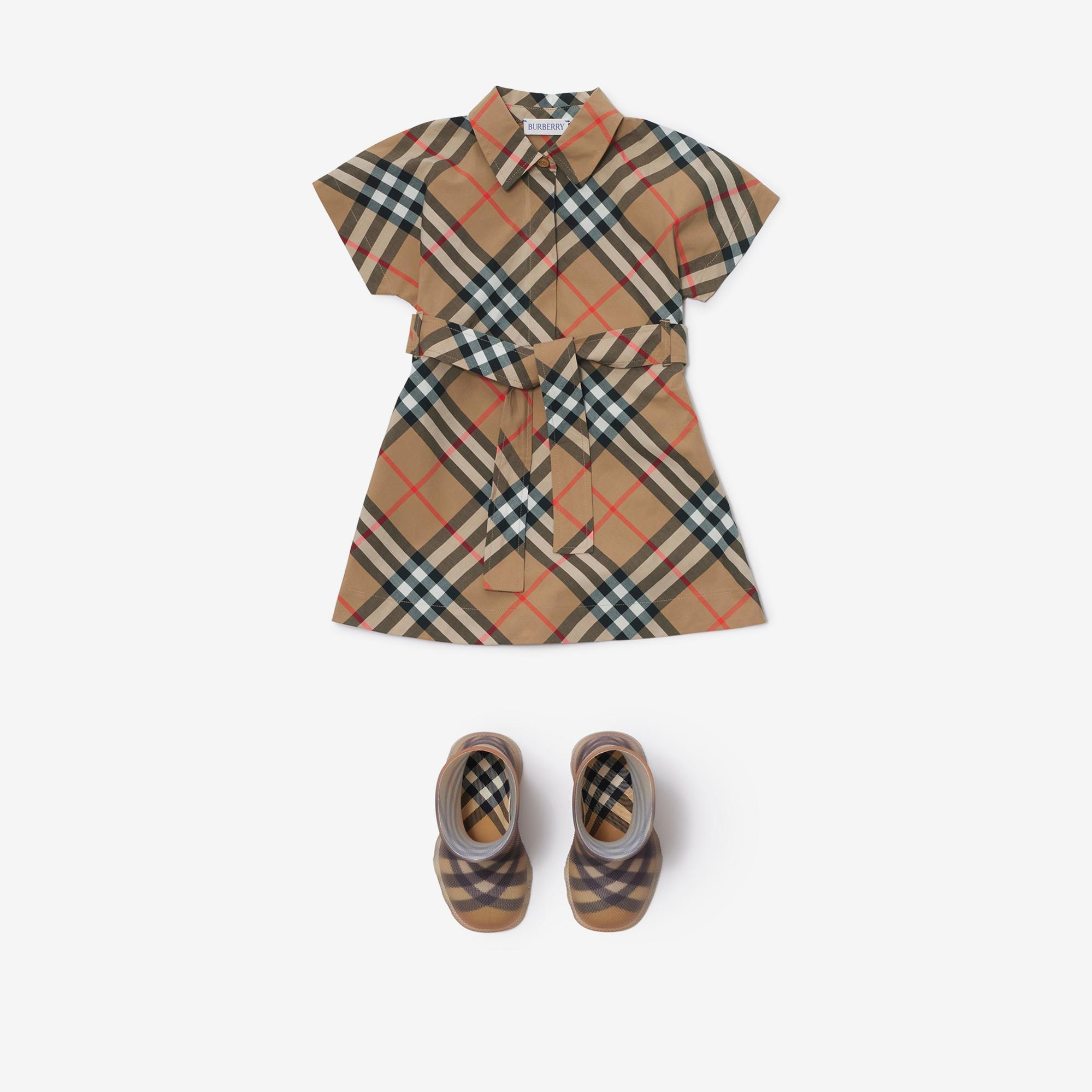 Burberry Check Pamuklu Çocuk Bej Elbise