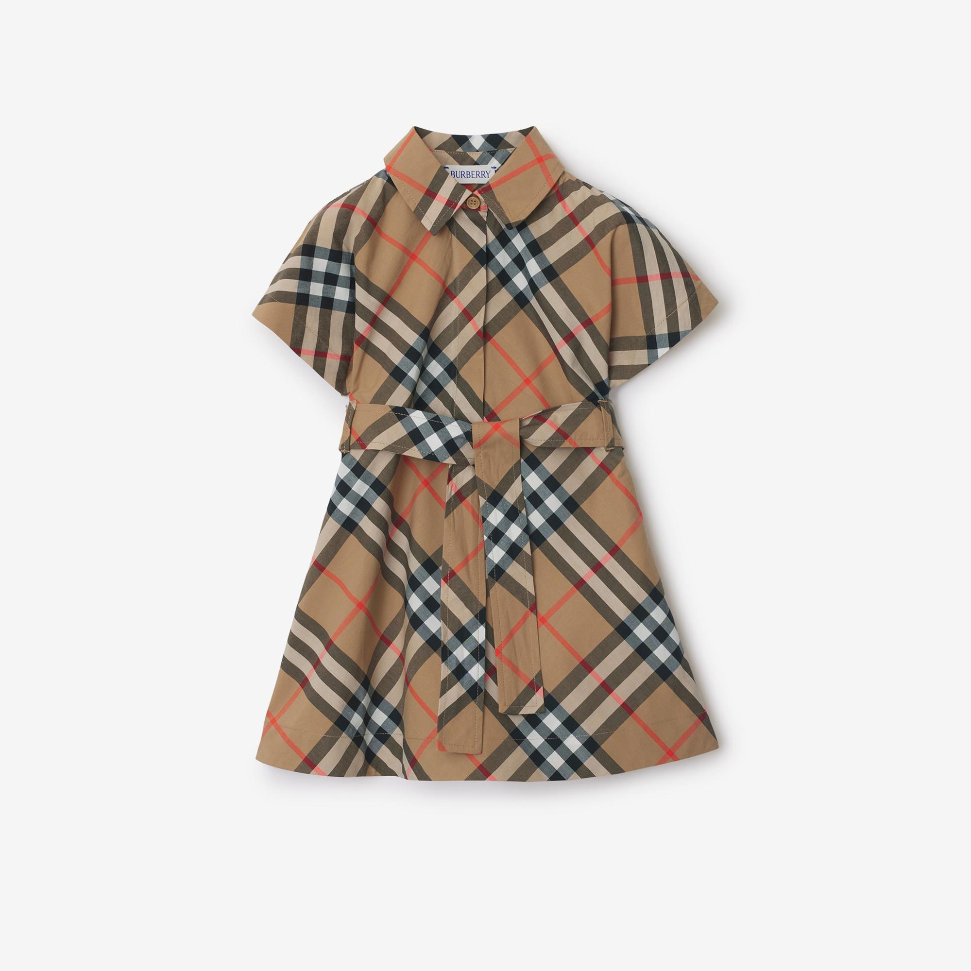 Burberry Check Pamuklu Çocuk Bej Elbise