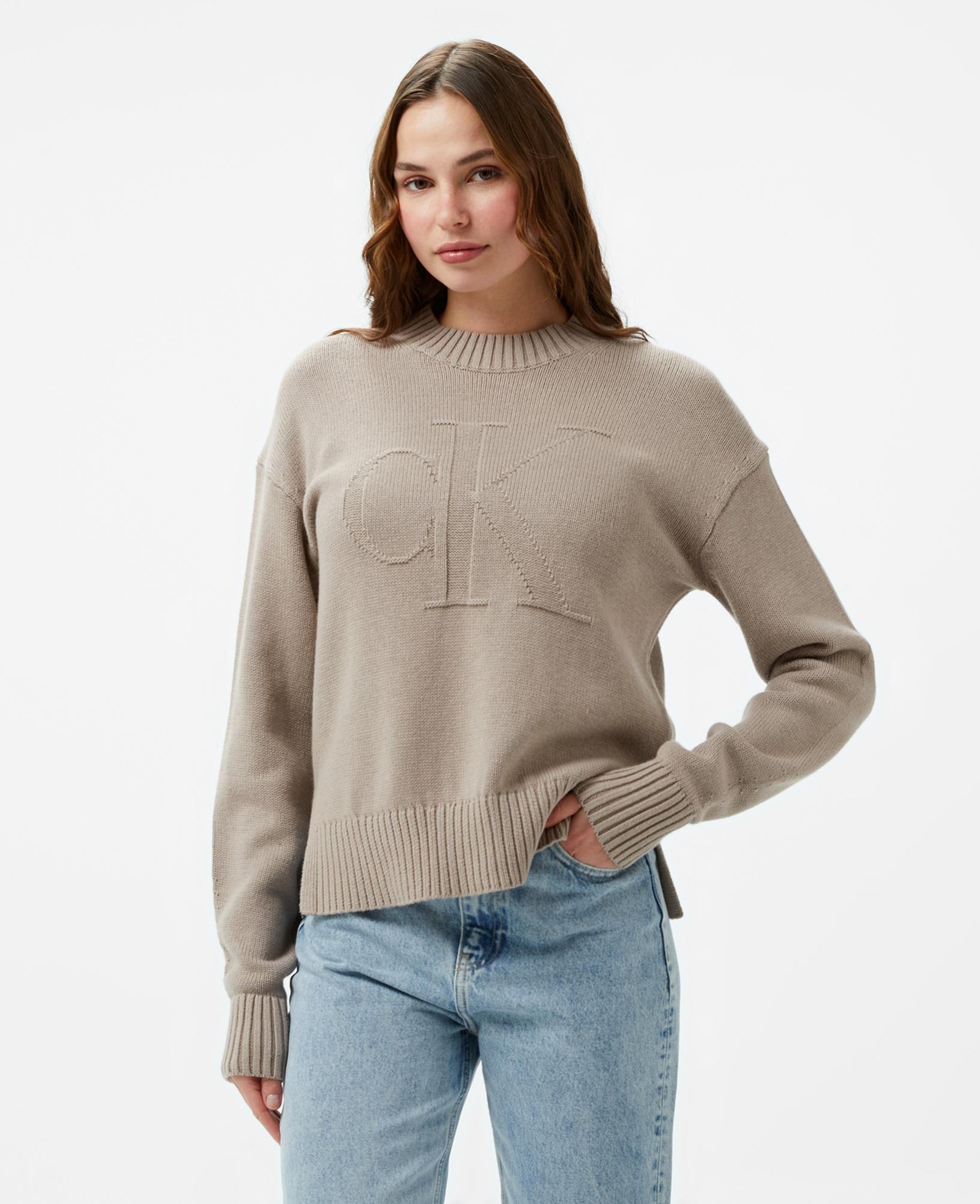 Calvin Klein Jeans intarsia Loose Kadın Gri Kazak