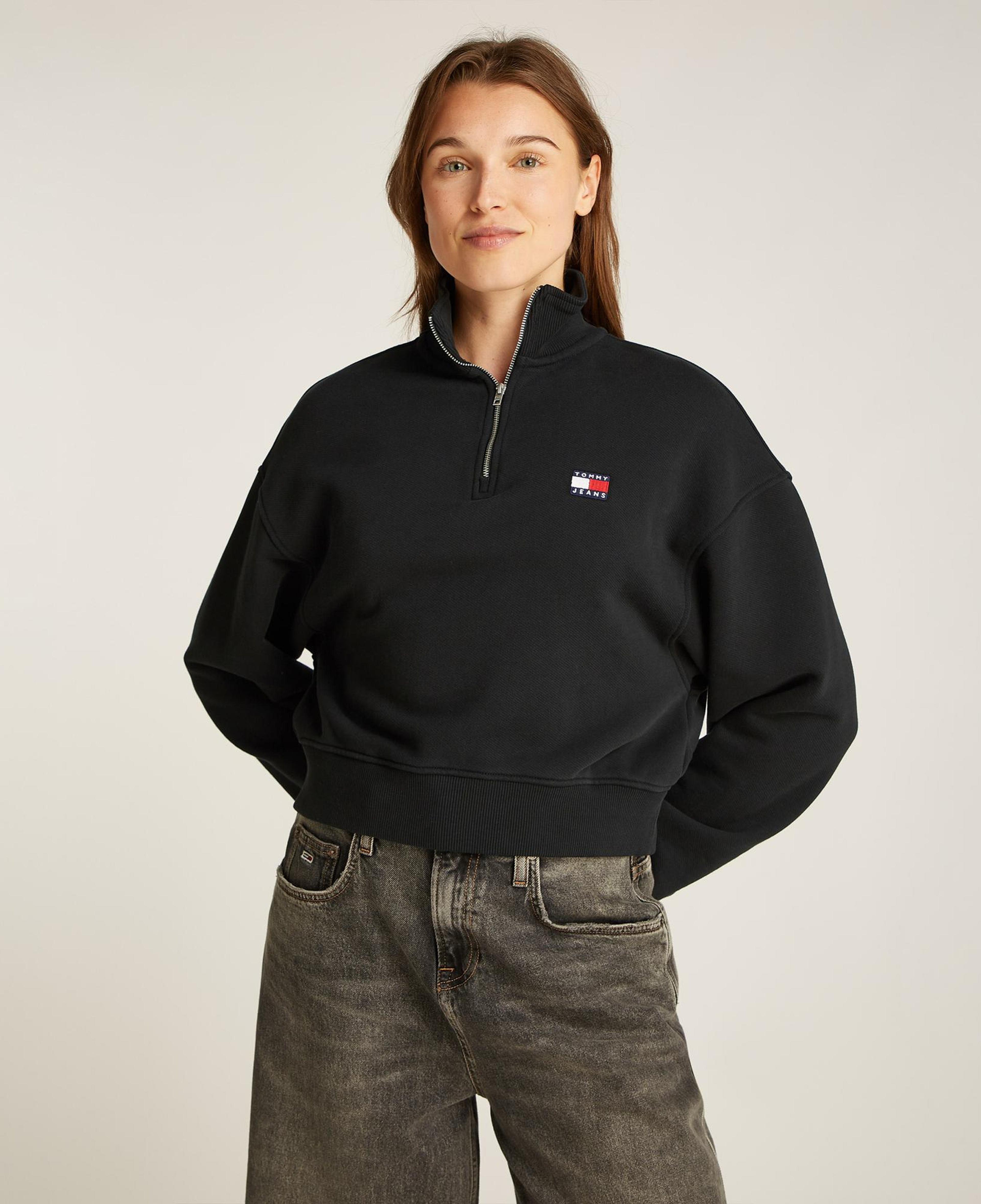Tommy Jeans Badge 1/4 Zip Kadın Siyah Sweatshirt