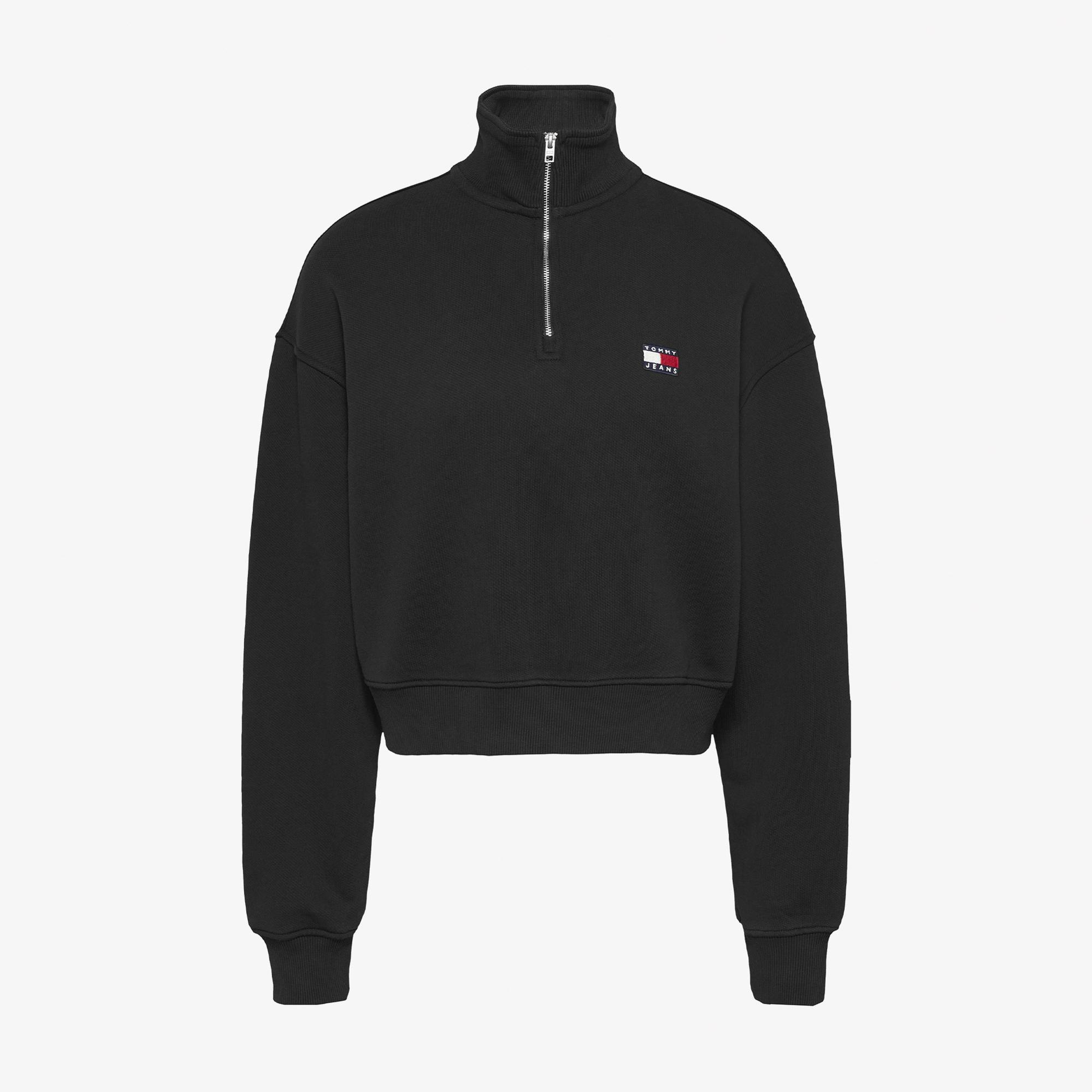 Tommy Jeans Badge 1/4 Zip Kadın Siyah Sweatshirt