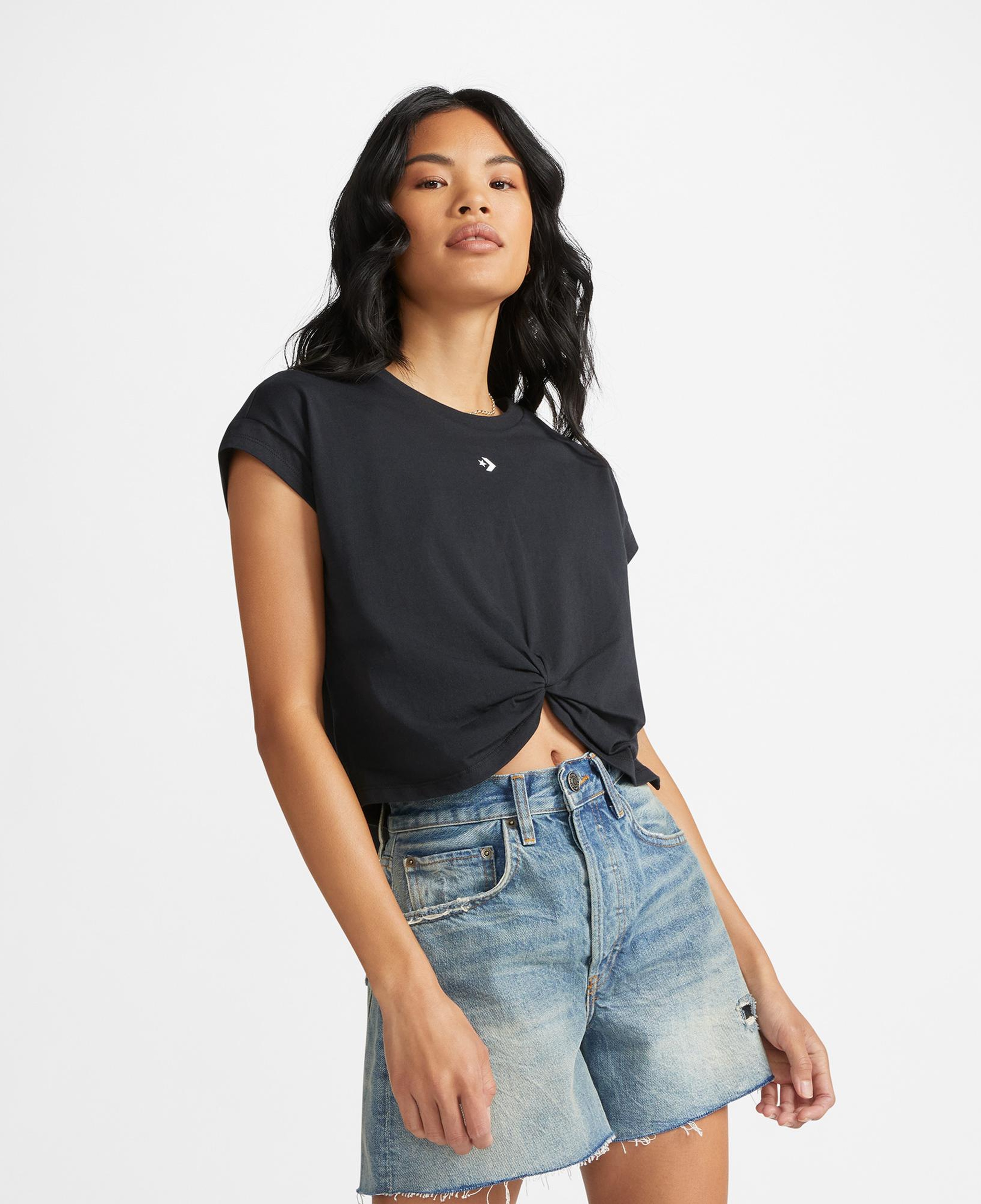 Converse Star Chevron Twist Cropped Kadın Siyah T-Shirt