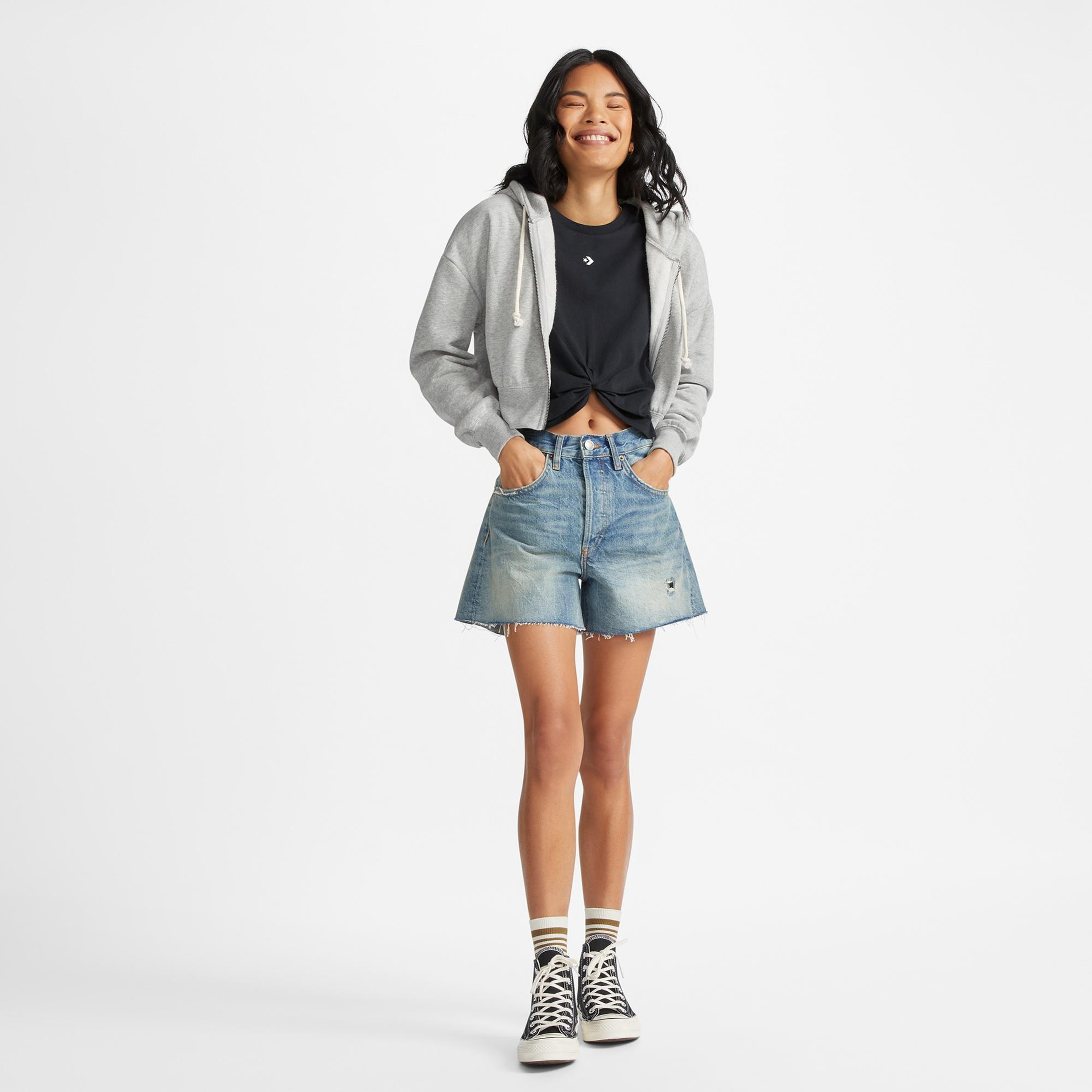 Converse Star Chevron Twist Cropped Kadın Siyah T-Shirt