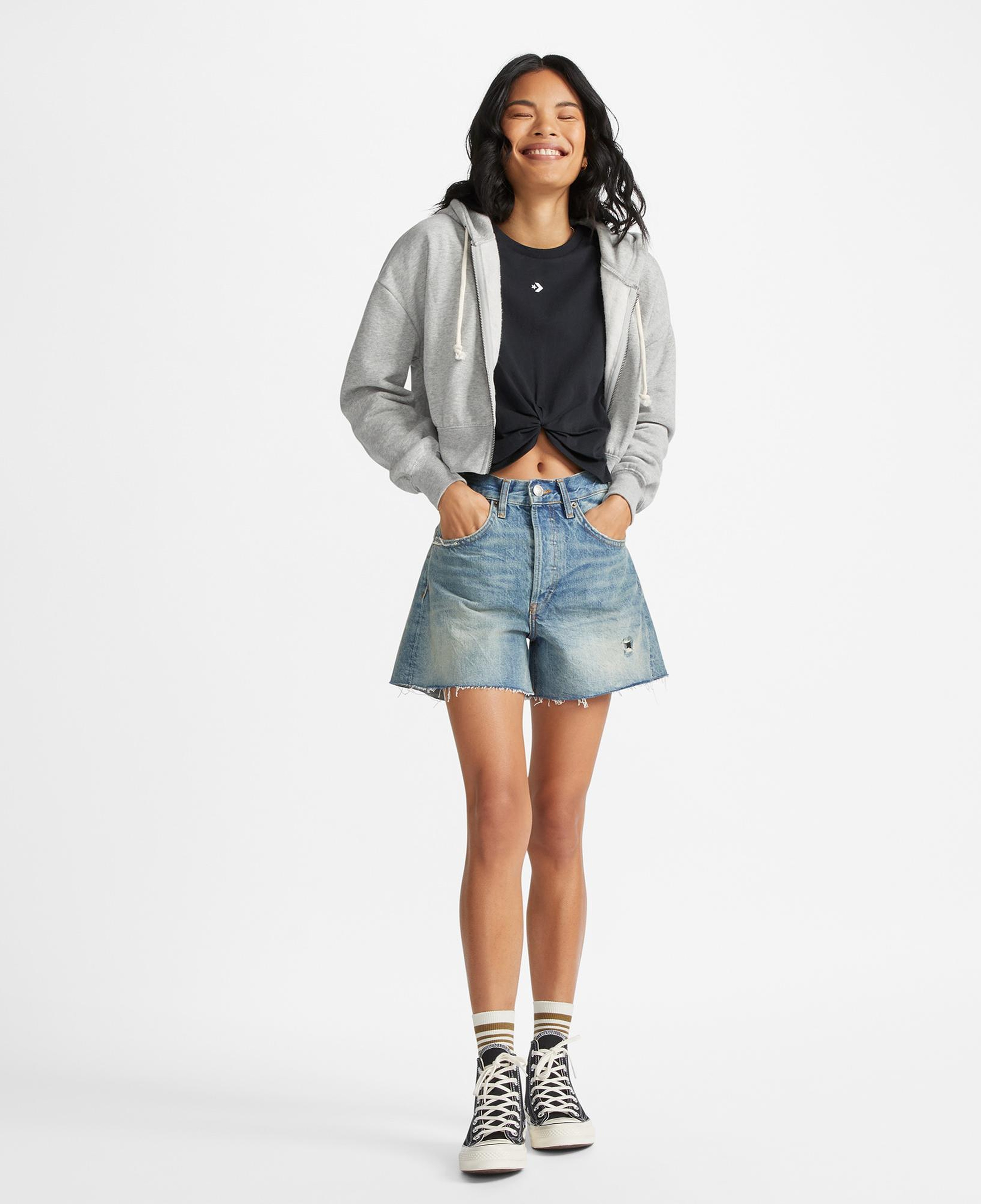 Converse Star Chevron Twist Cropped Kadın Siyah T-Shirt