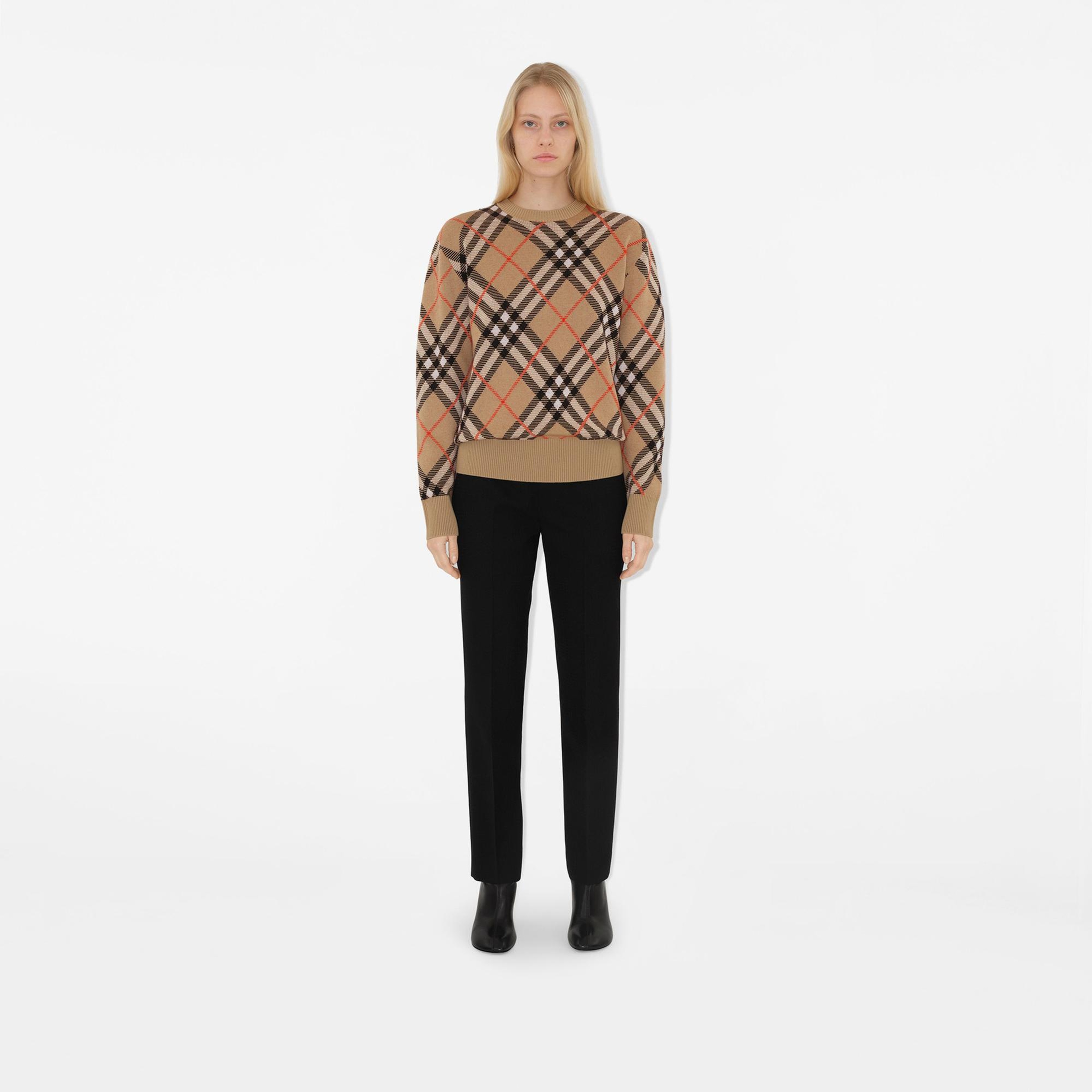 Burberry Check Yün Karışımlı Kadın Bej Kazak