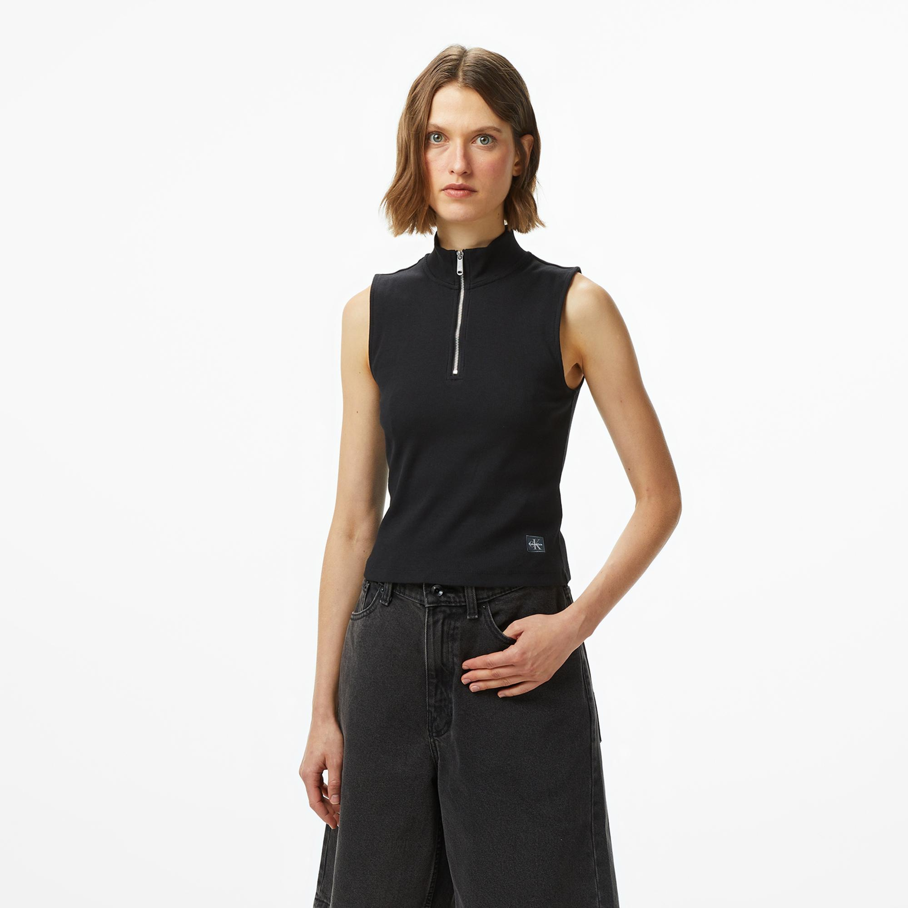 Calvin Klein Woven Label Kadın Siyah T-Shirt